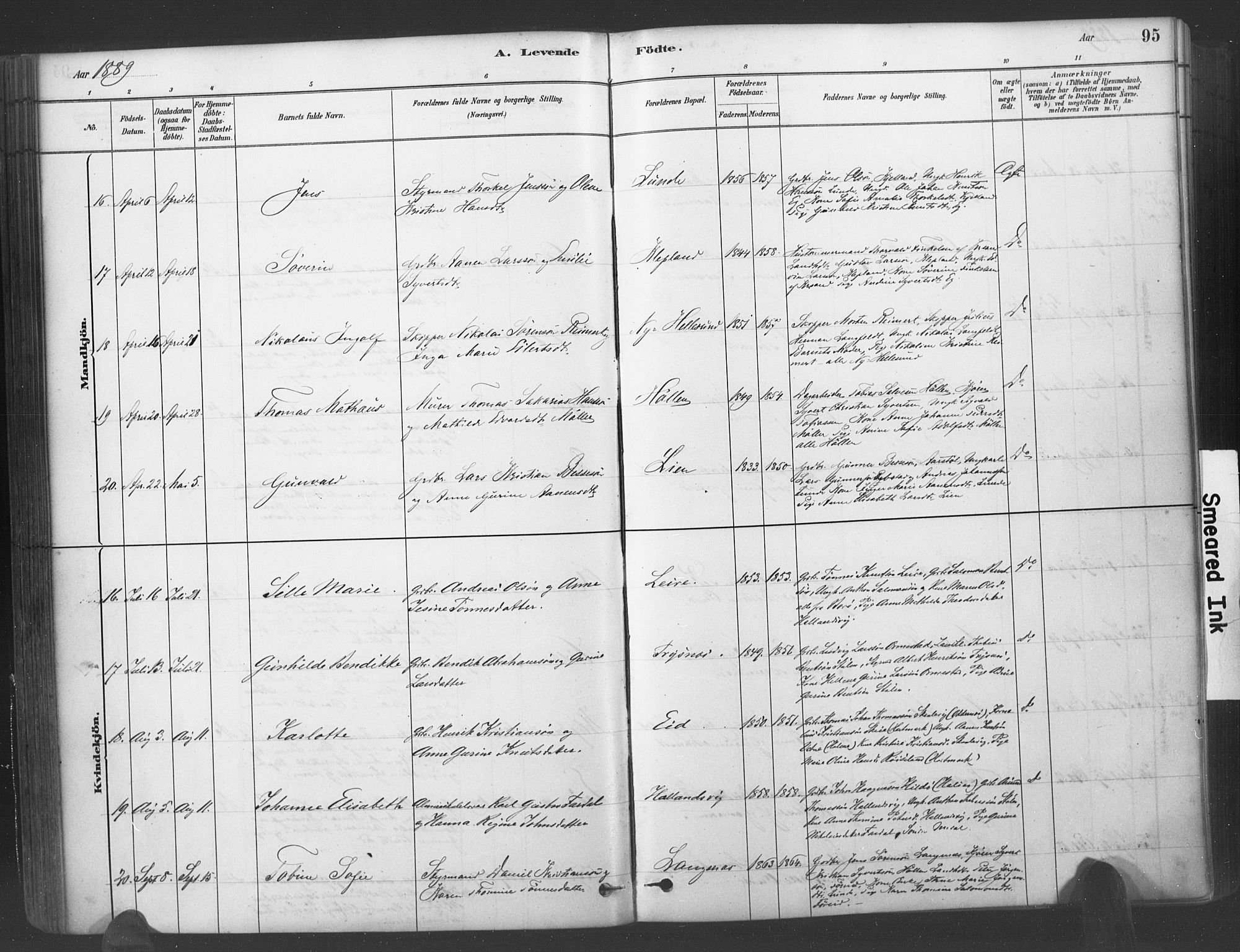 Søgne sokneprestkontor, AV/SAK-1111-0037/F/Fa/Fab/L0012: Parish register (official) no. A 12, 1880-1891, p. 95