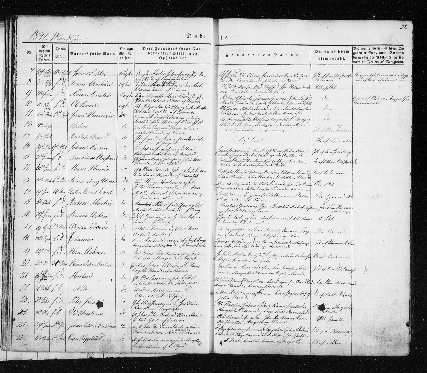 Tromsø sokneprestkontor/stiftsprosti/domprosti, AV/SATØ-S-1343/G/Ga/L0009kirke: Parish register (official) no. 9, 1837-1847, p. 32