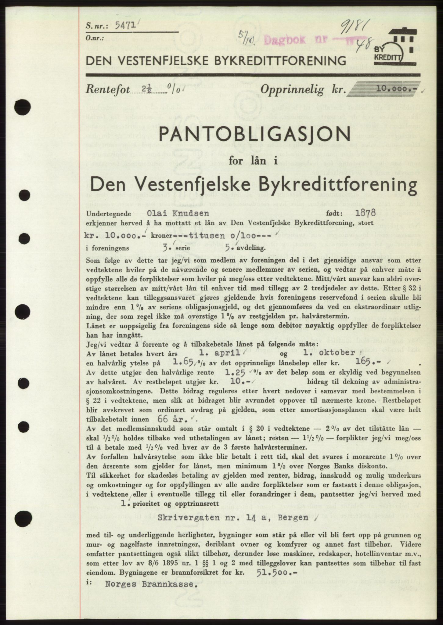 Byfogd og Byskriver i Bergen, AV/SAB-A-3401/03/03Bd/L0003: Mortgage book no. B29-39, 1947-1950, Diary no: : 9181/1948