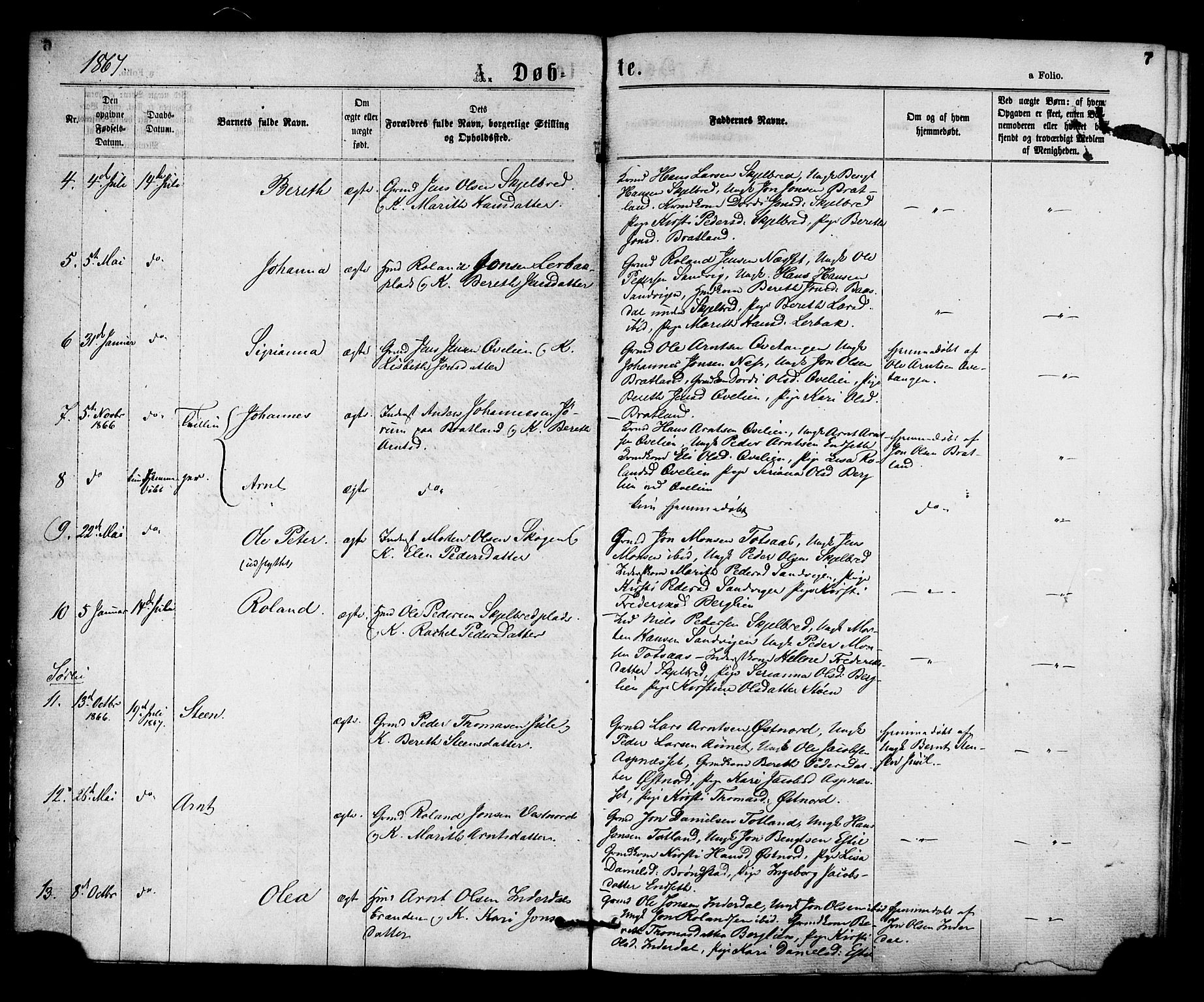 Ministerialprotokoller, klokkerbøker og fødselsregistre - Nord-Trøndelag, SAT/A-1458/755/L0493: Parish register (official) no. 755A02, 1865-1881, p. 7