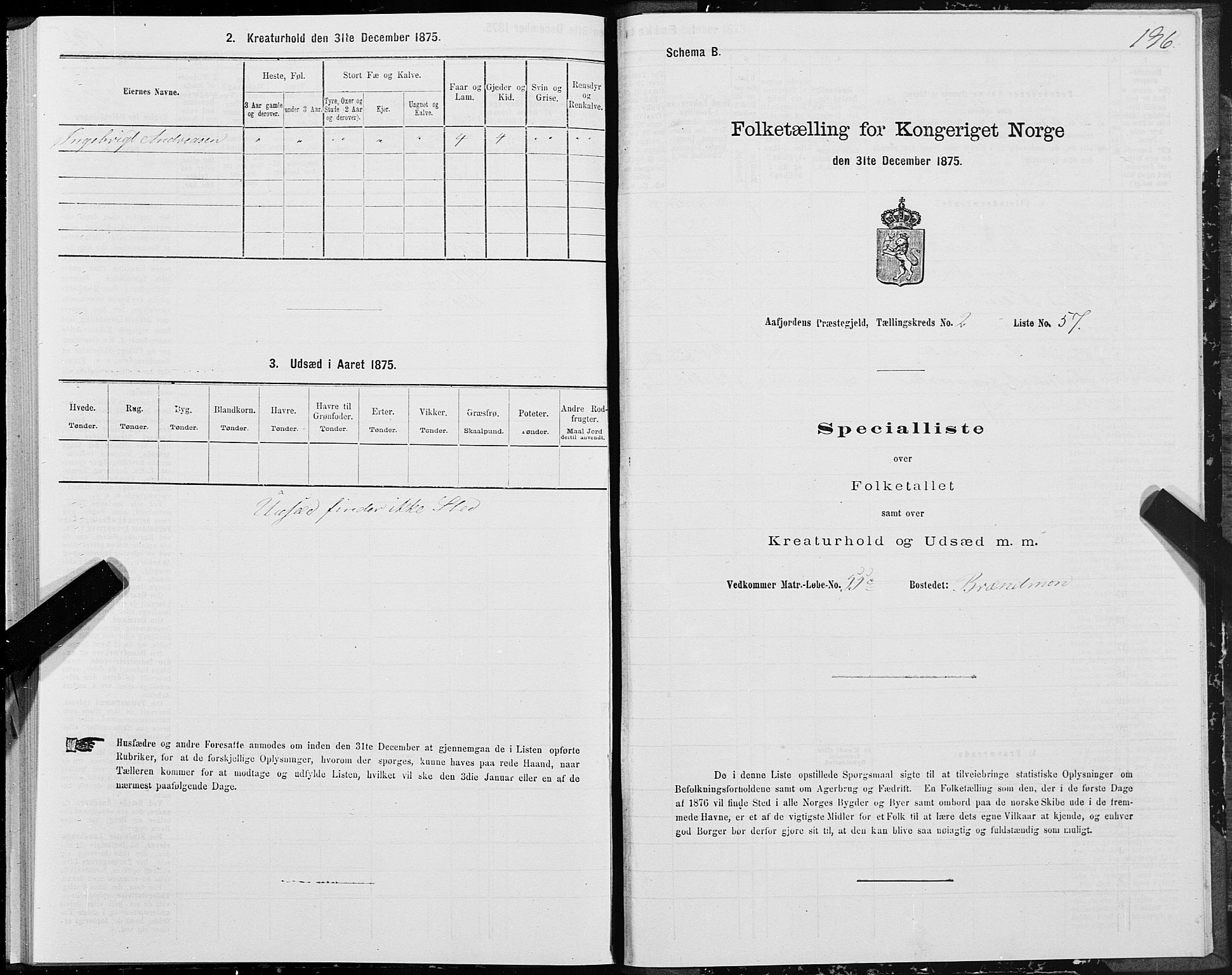 SAT, 1875 census for 1630P Aafjorden, 1875, p. 1196