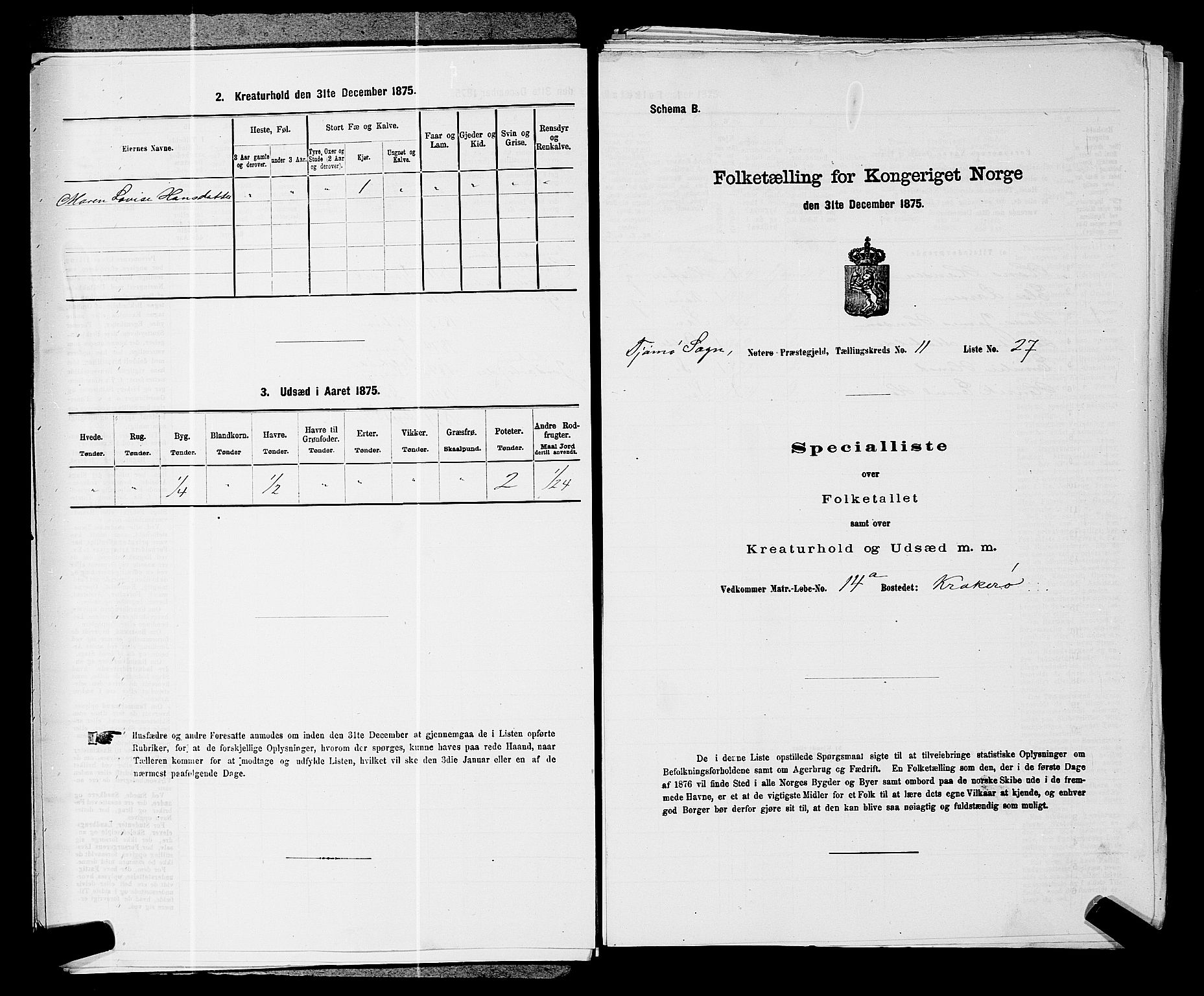 SAKO, 1875 census for 0722P Nøtterøy, 1875, p. 2230