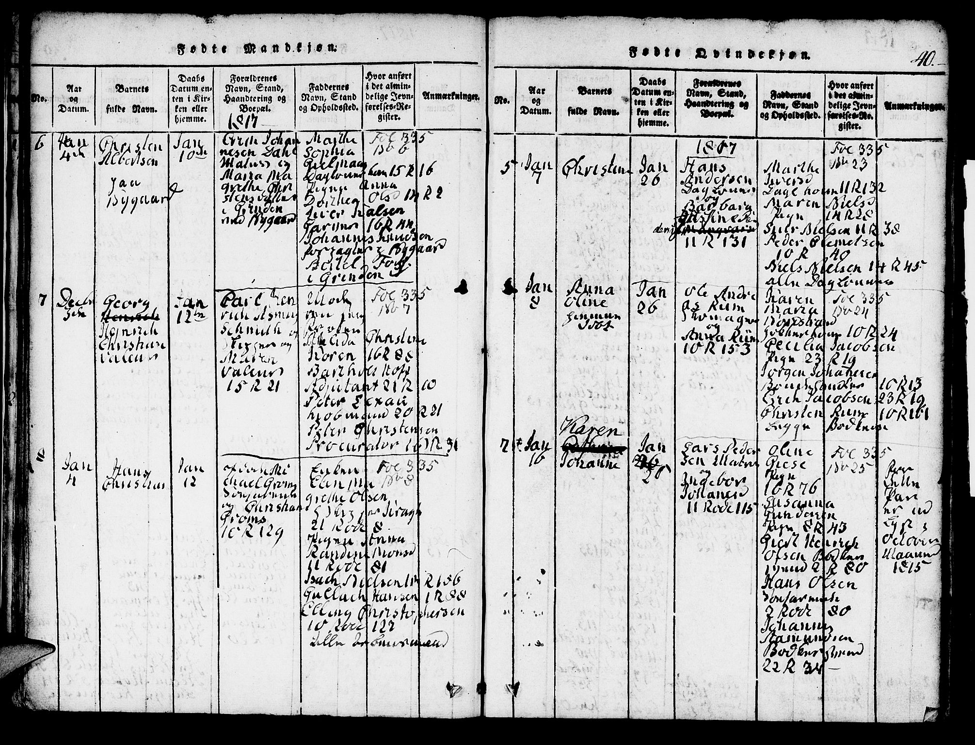 Domkirken sokneprestembete, AV/SAB-A-74801/H/Hab/L0001: Parish register (copy) no. A 1, 1816-1821, p. 40