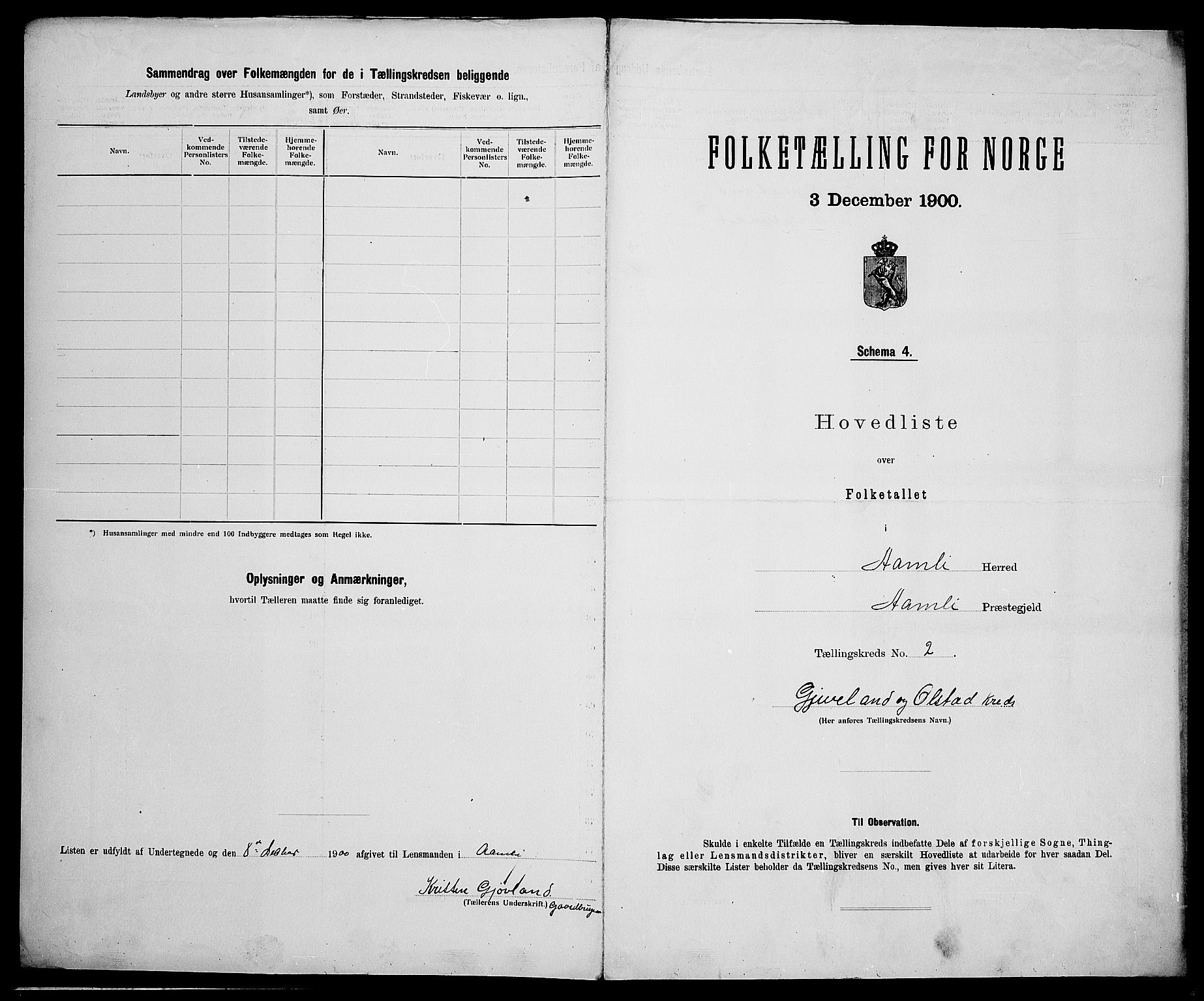 SAK, 1900 census for Åmli, 1900, p. 20