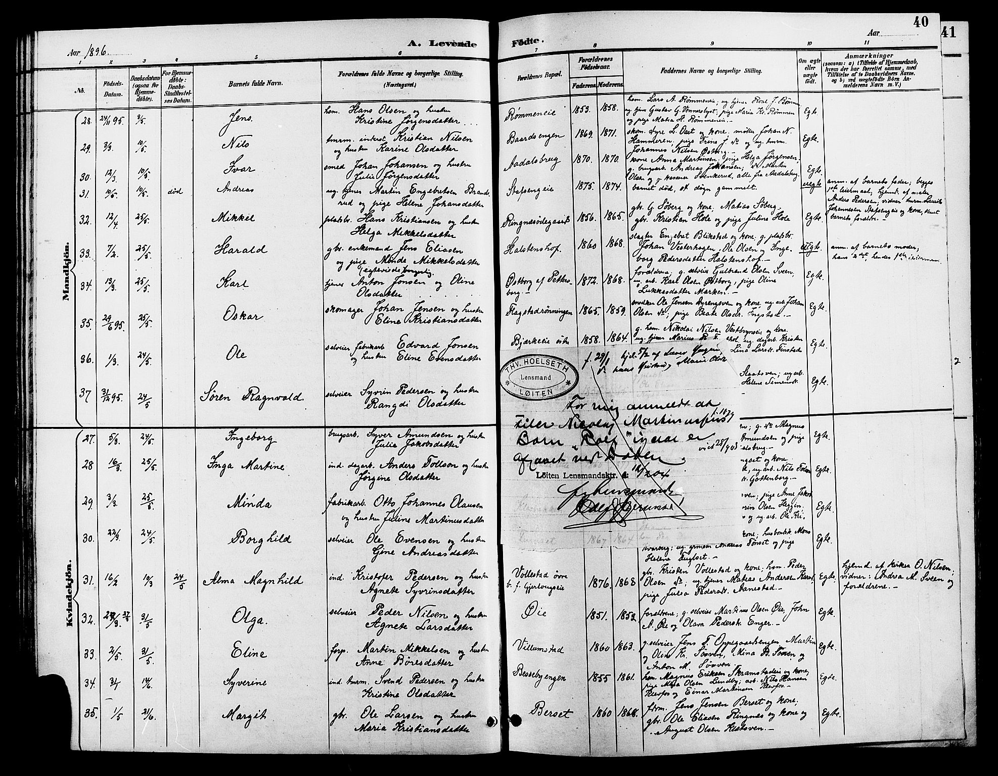 Løten prestekontor, SAH/PREST-022/L/La/L0006: Parish register (copy) no. 6, 1892-1909, p. 40