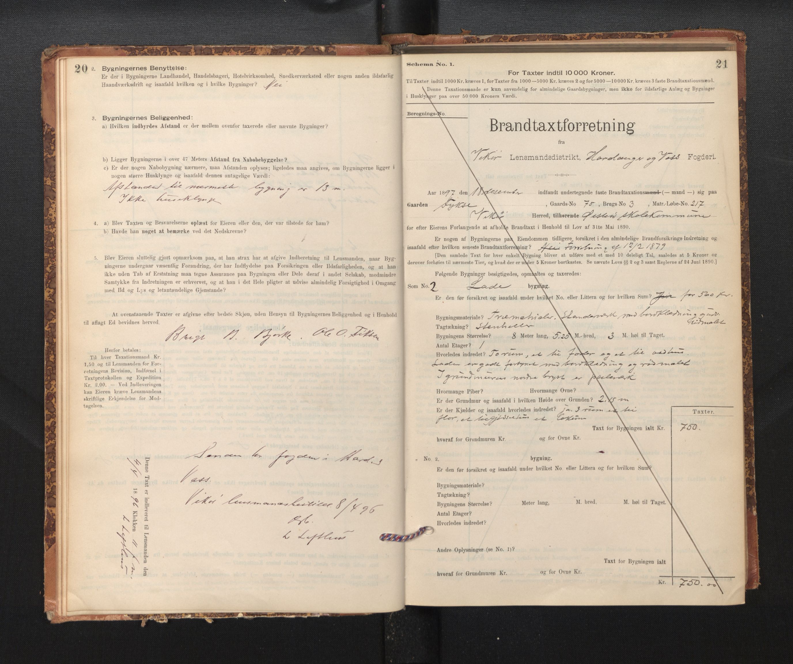 Lensmannen i Kvam, AV/SAB-A-33201/0012/L0005: Branntakstprotokoll, skjematakst, 1894-1913, p. 20-21