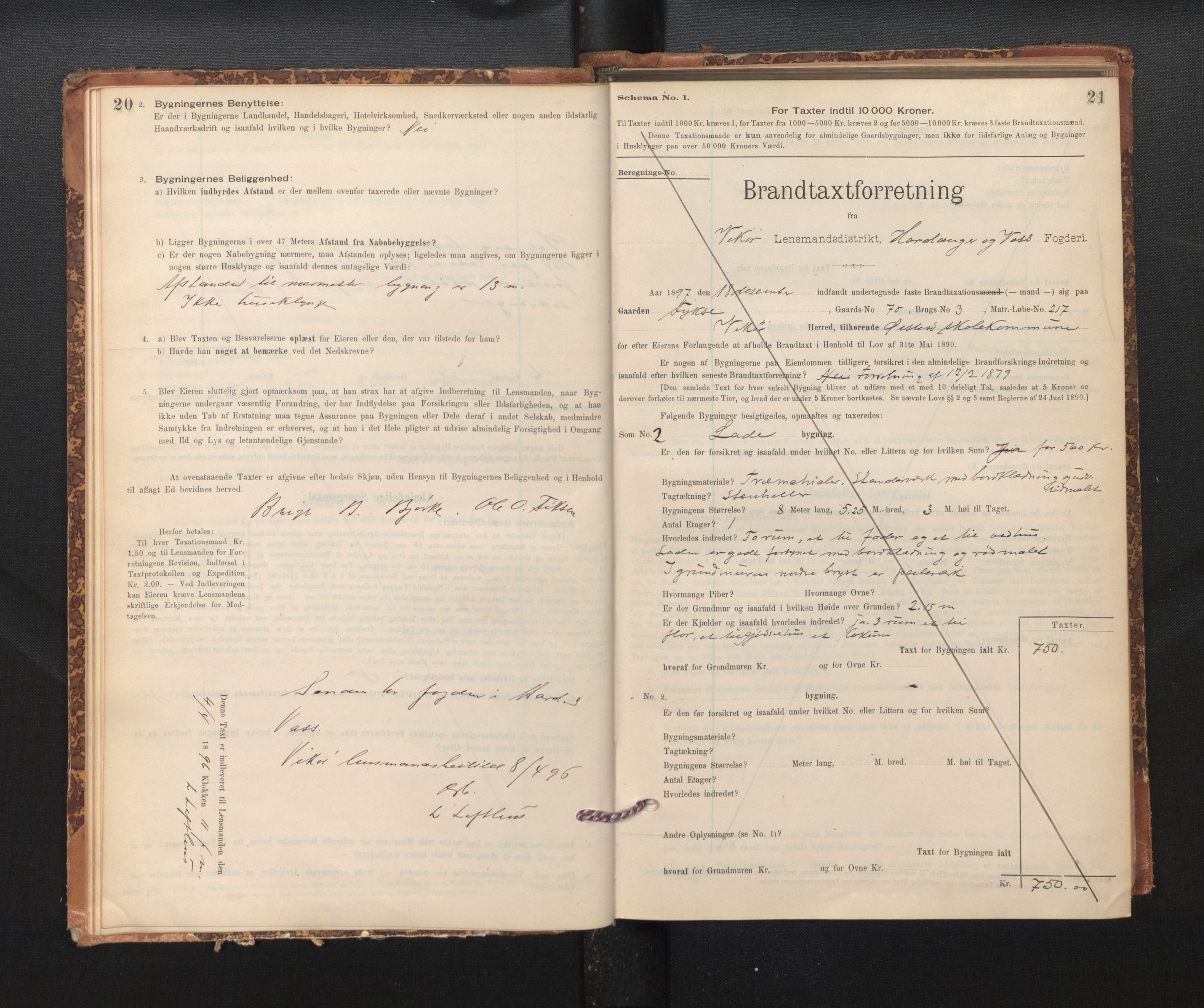 Lensmannen i Kvam, SAB/A-33201/0012/L0005: Branntakstprotokoll, skjematakst, 1894-1913, p. 20-21