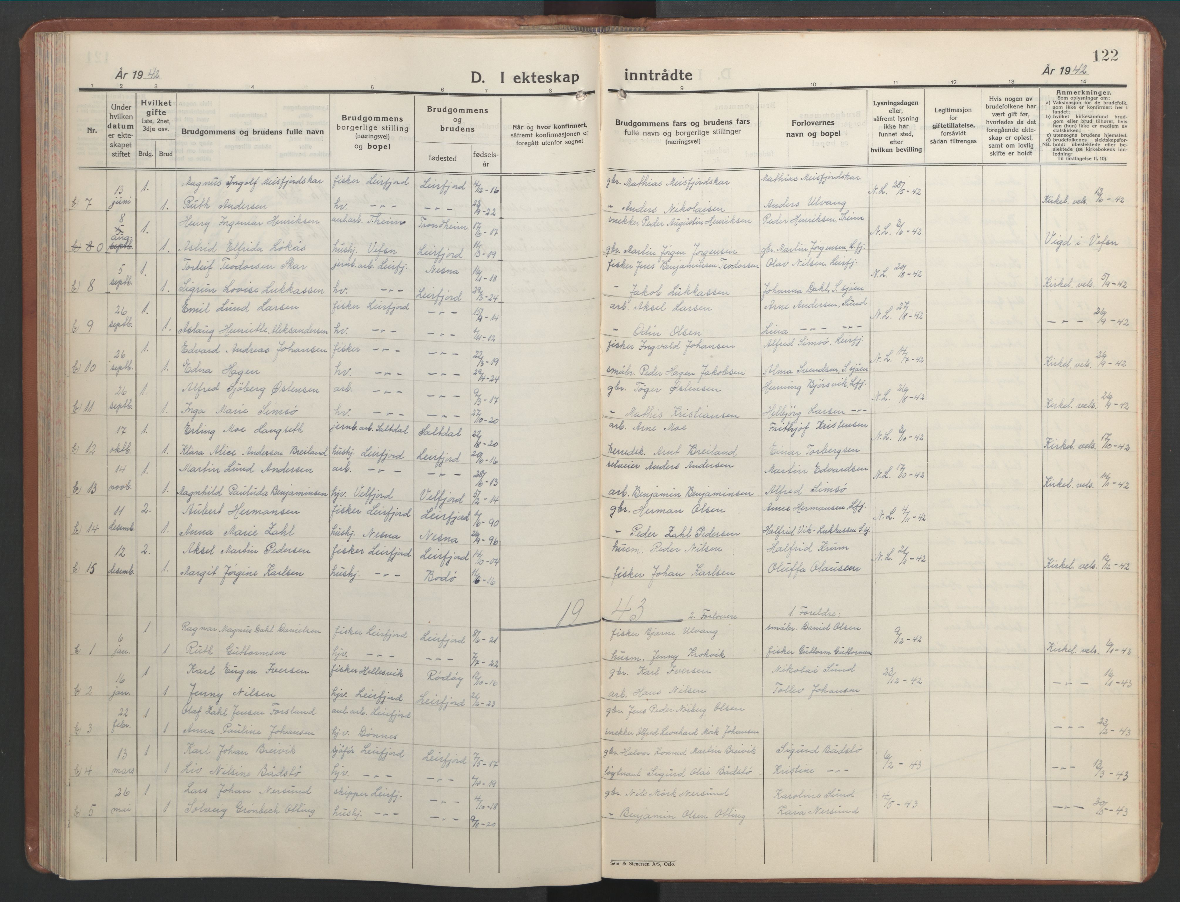 Ministerialprotokoller, klokkerbøker og fødselsregistre - Nordland, AV/SAT-A-1459/832/L0496: Parish register (copy) no. 832C03, 1932-1945, p. 122