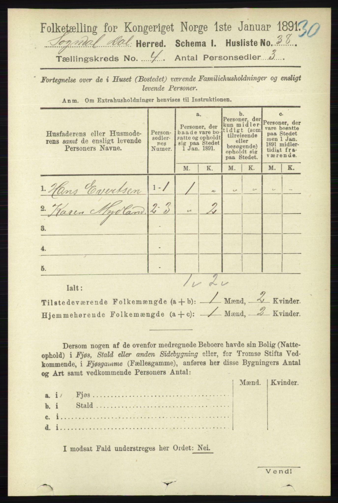 RA, 1891 census for 1111 Sokndal, 1891, p. 989