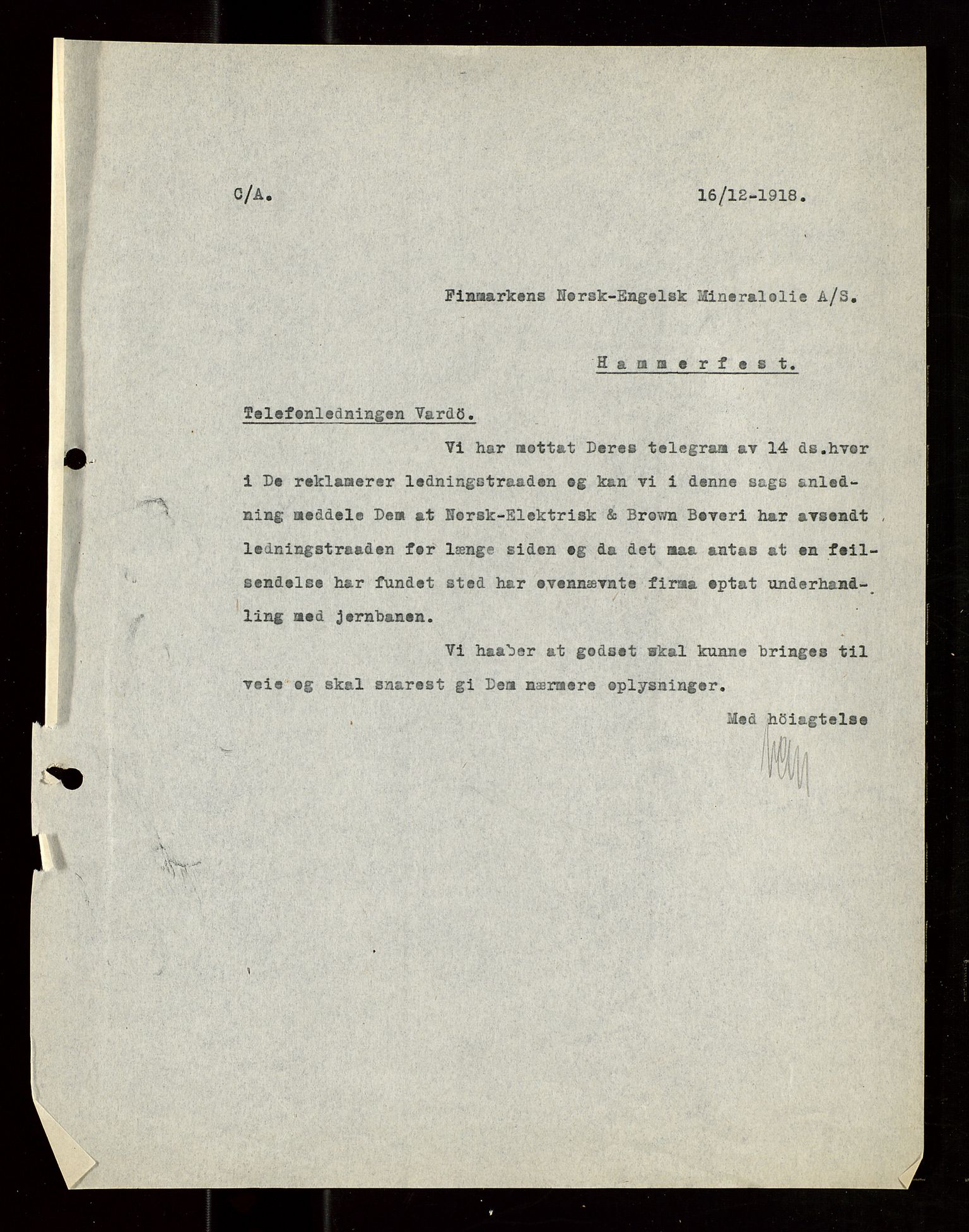 Pa 1521 - A/S Norske Shell, AV/SAST-A-101915/E/Ea/Eaa/L0021: Sjefskorrespondanse, 1918, p. 191