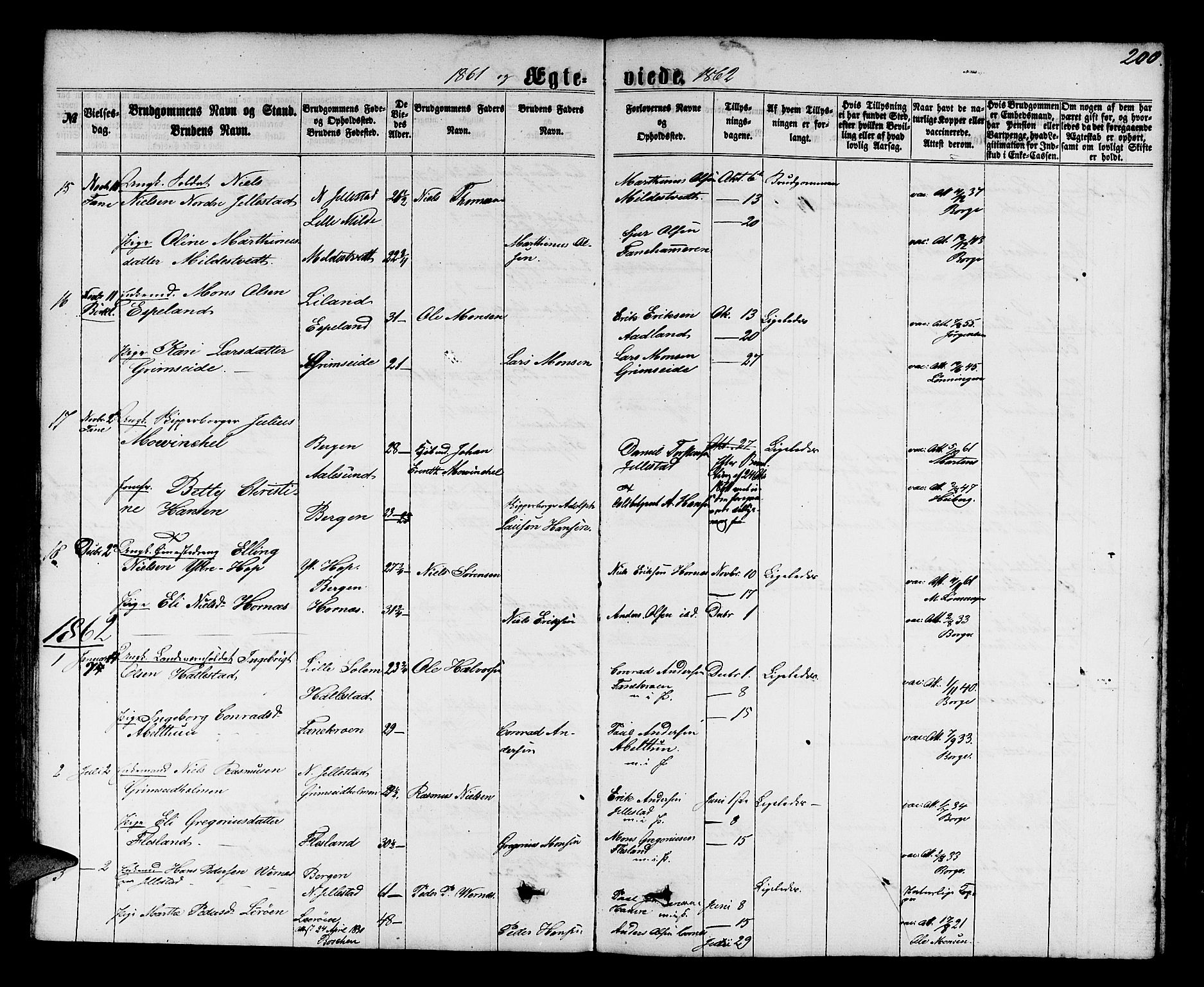 Fana Sokneprestembete, SAB/A-75101/H/Hab/Habb/L0003: Parish register (copy) no. B 3, 1861-1888, p. 200