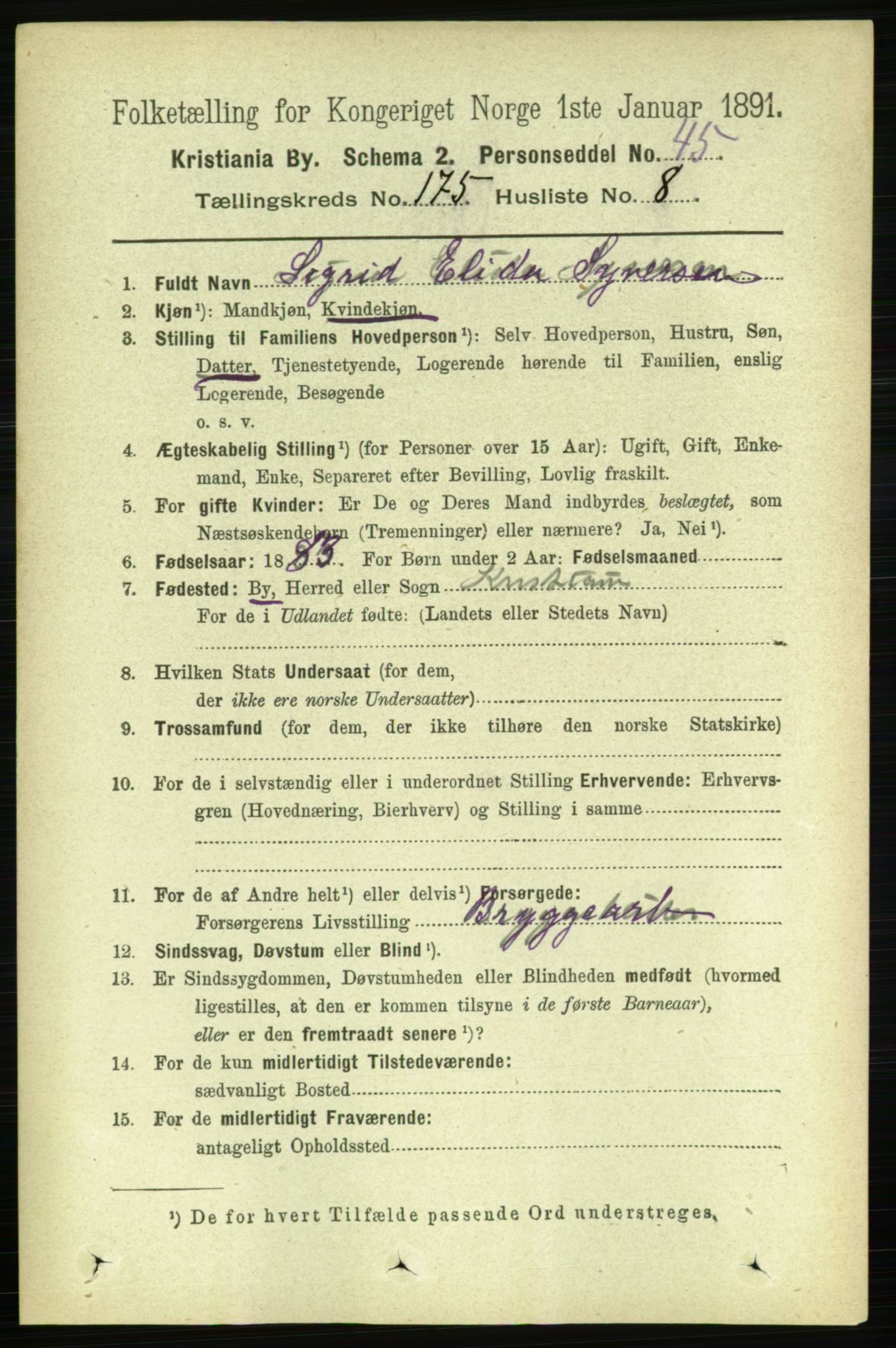 RA, 1891 census for 0301 Kristiania, 1891, p. 105383