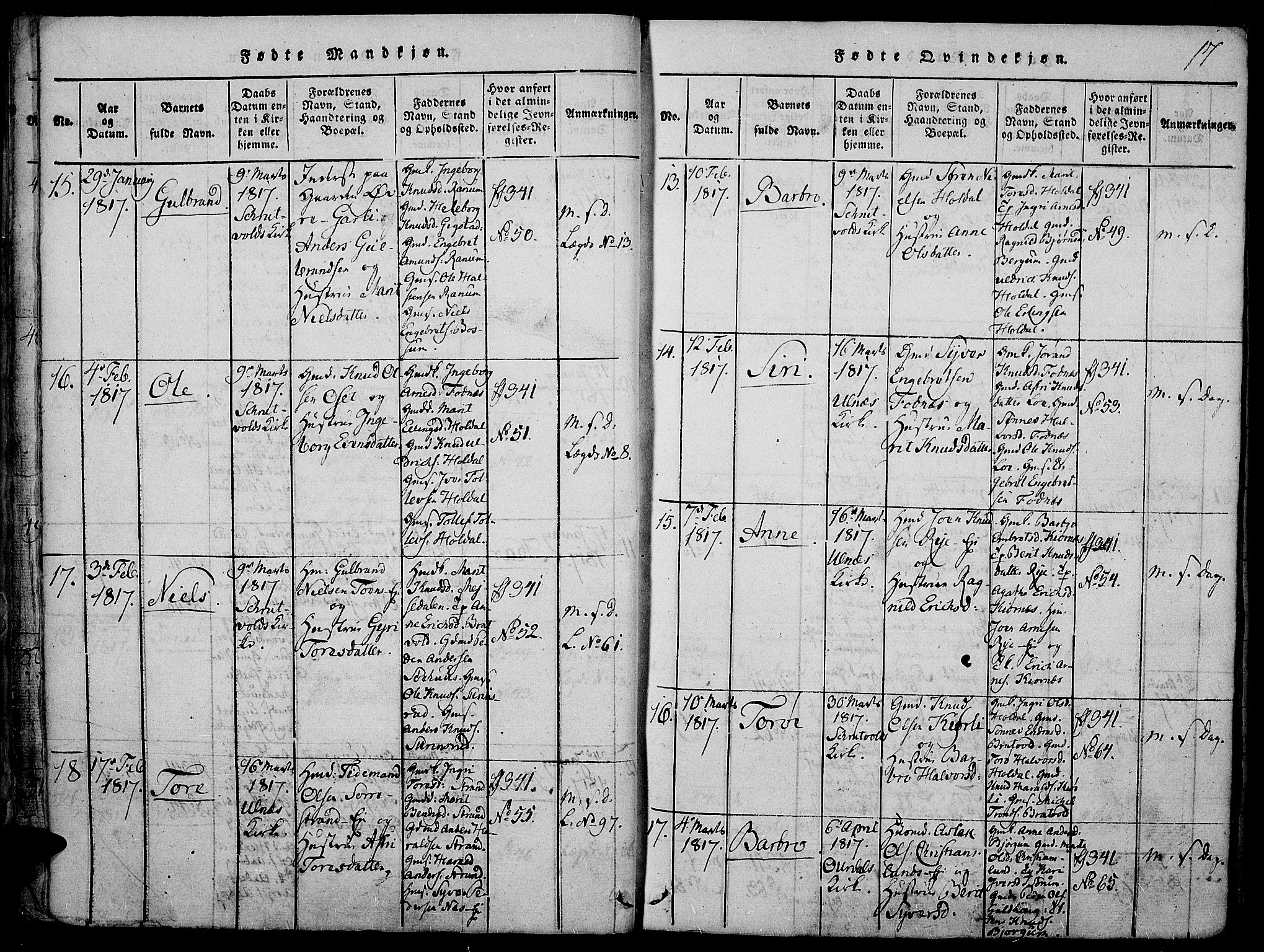 Nord-Aurdal prestekontor, AV/SAH-PREST-132/H/Ha/Haa/L0002: Parish register (official) no. 2, 1816-1828, p. 17