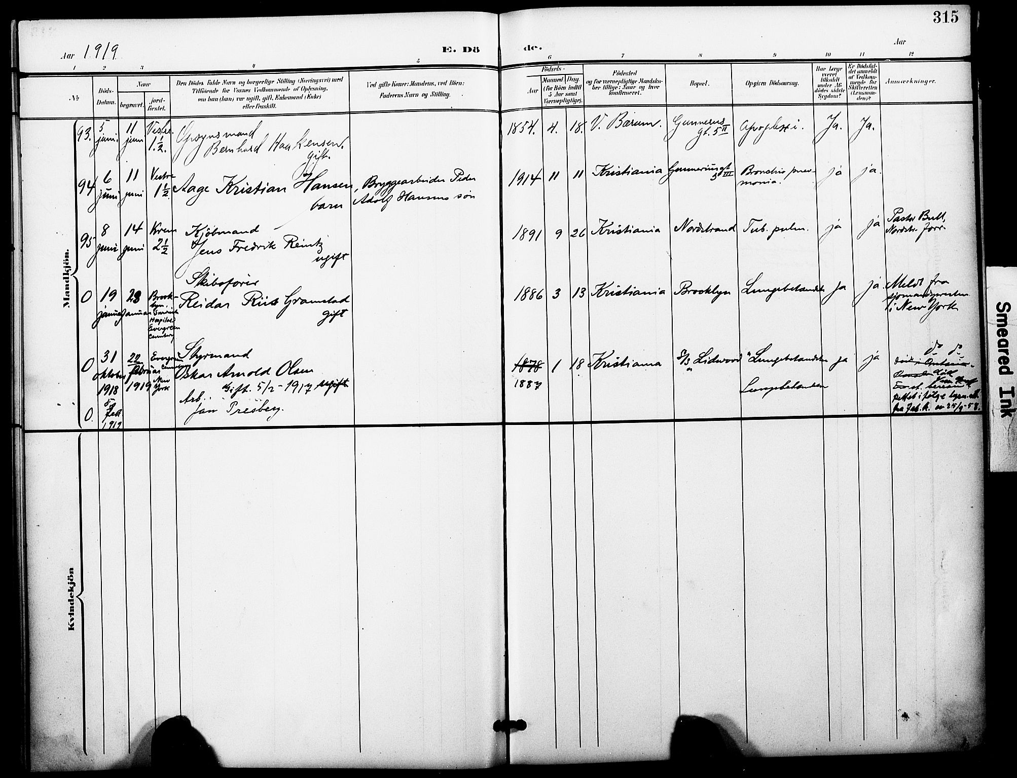 Oslo domkirke Kirkebøker, AV/SAO-A-10752/F/Fa/L0036: Parish register (official) no. 36, 1901-1919, p. 315