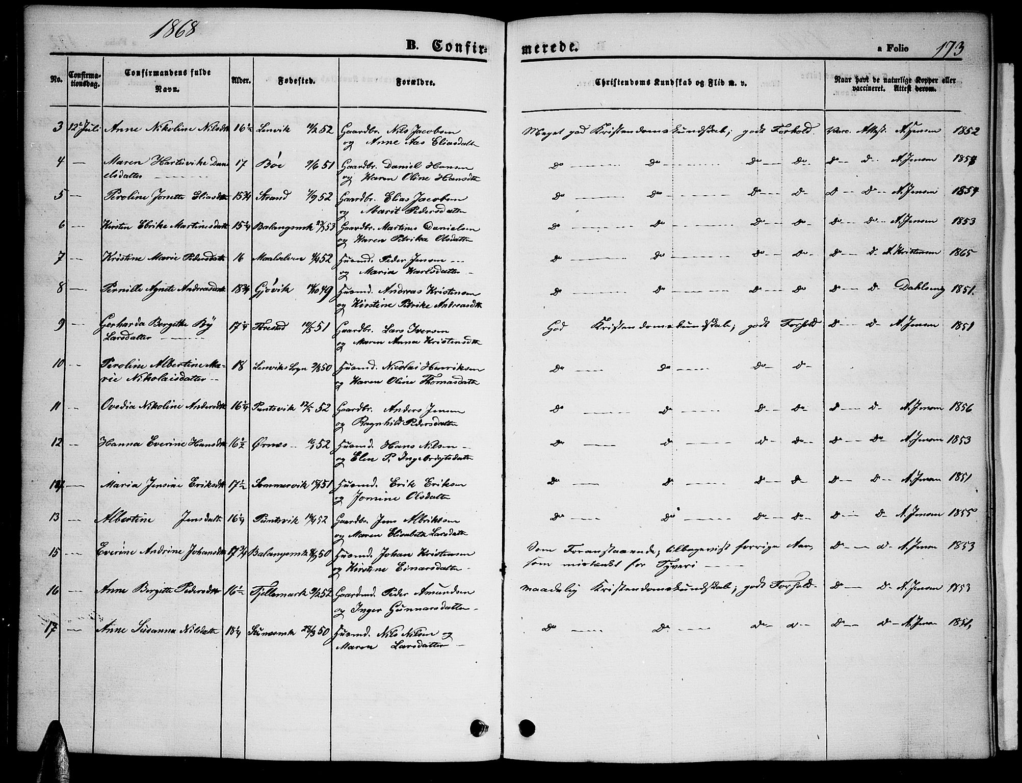 Ministerialprotokoller, klokkerbøker og fødselsregistre - Nordland, AV/SAT-A-1459/863/L0912: Parish register (copy) no. 863C02, 1858-1876, p. 173