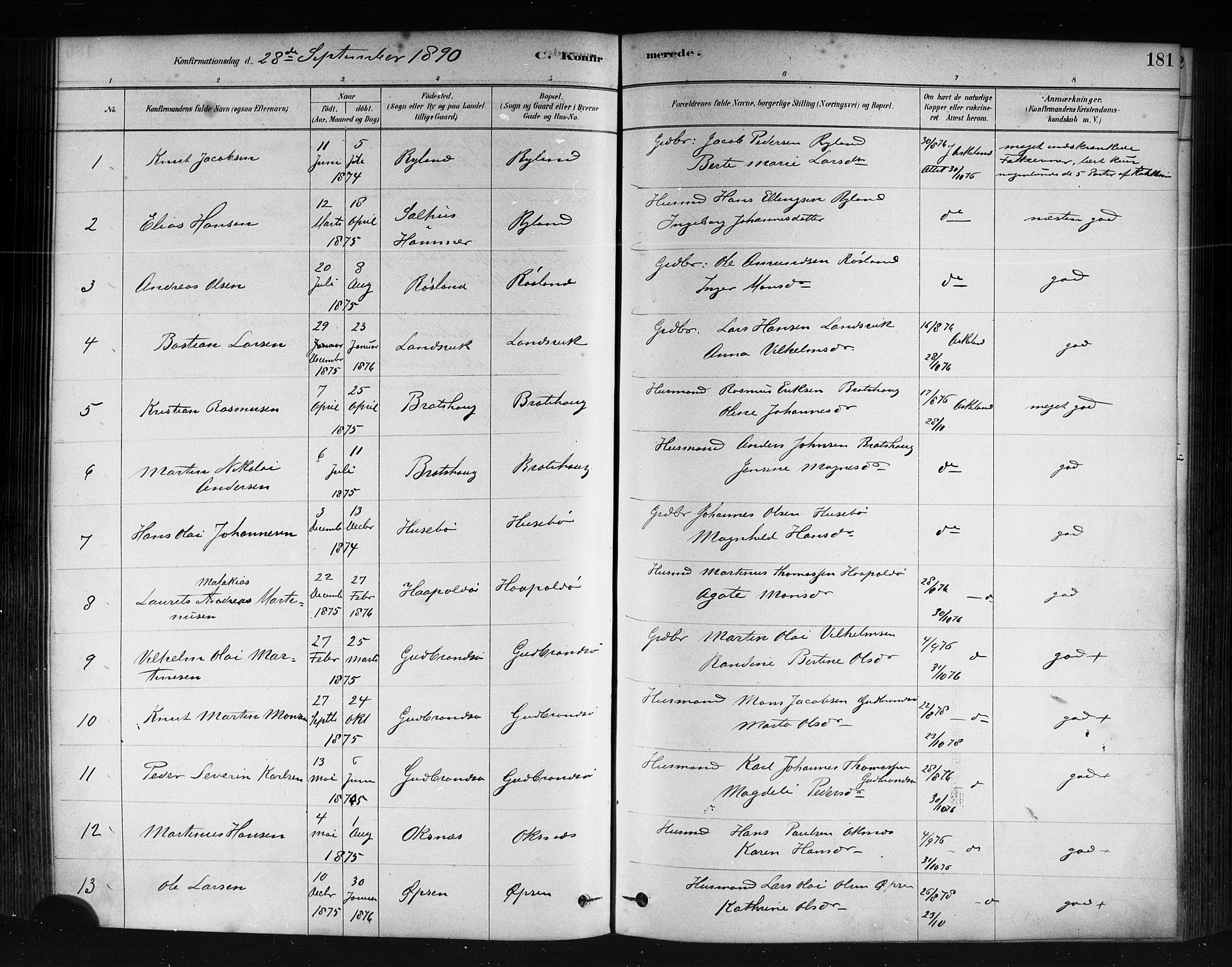 Herdla Sokneprestembete, SAB/A-75701/H/Haa: Parish register (official) no. A 3, 1878-1890, p. 181