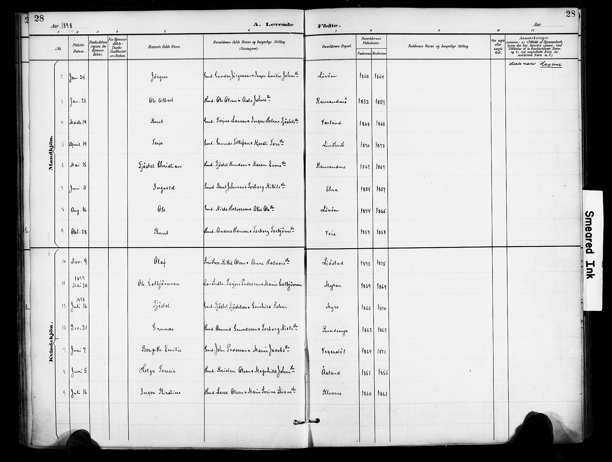 Gjerstad sokneprestkontor, AV/SAK-1111-0014/F/Fa/Fab/L0005: Parish register (official) no. A 5, 1891-1908, p. 28