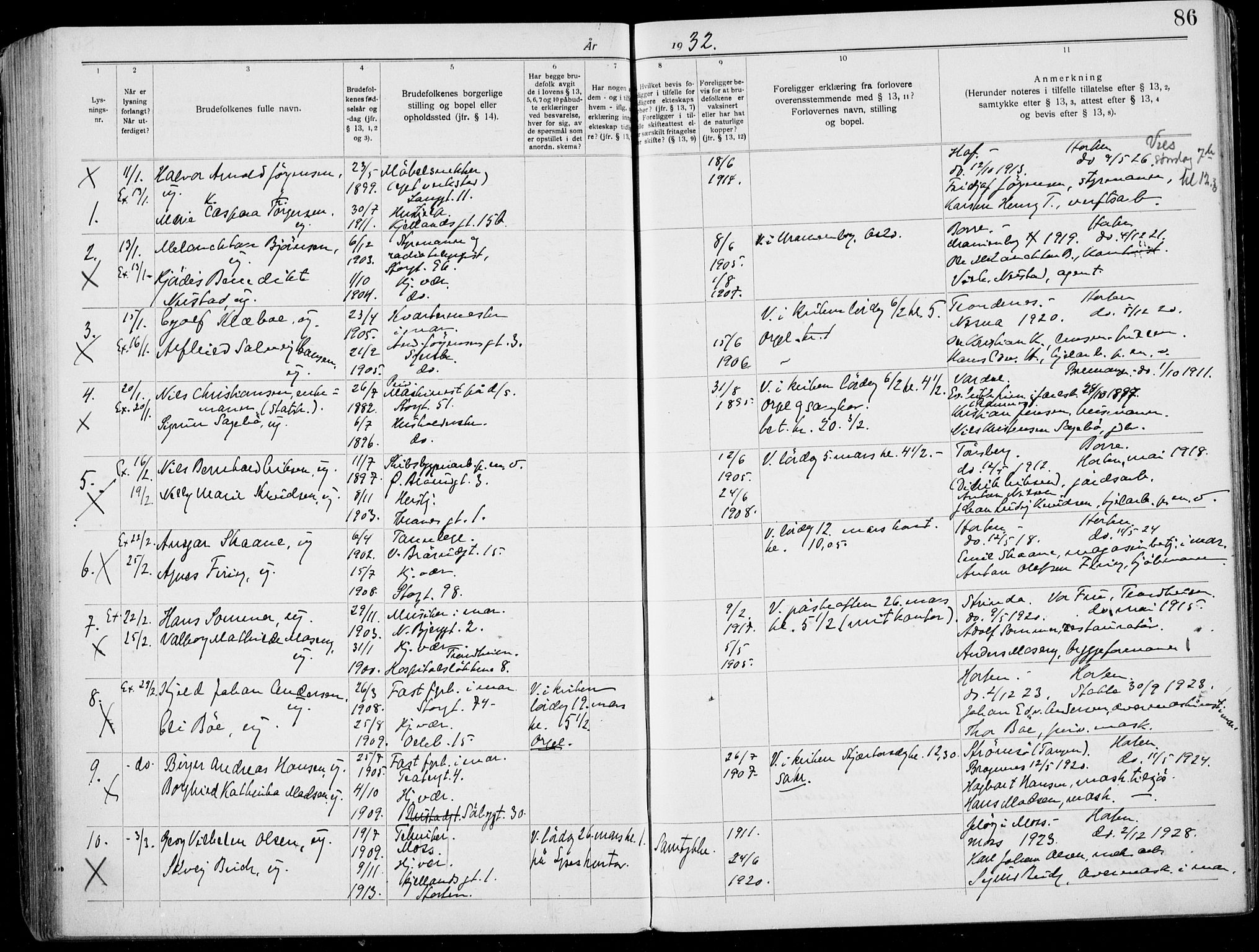 Horten kirkebøker, AV/SAKO-A-348/H/Ha/L0006: Banns register no. 6, 1920-1934, p. 86