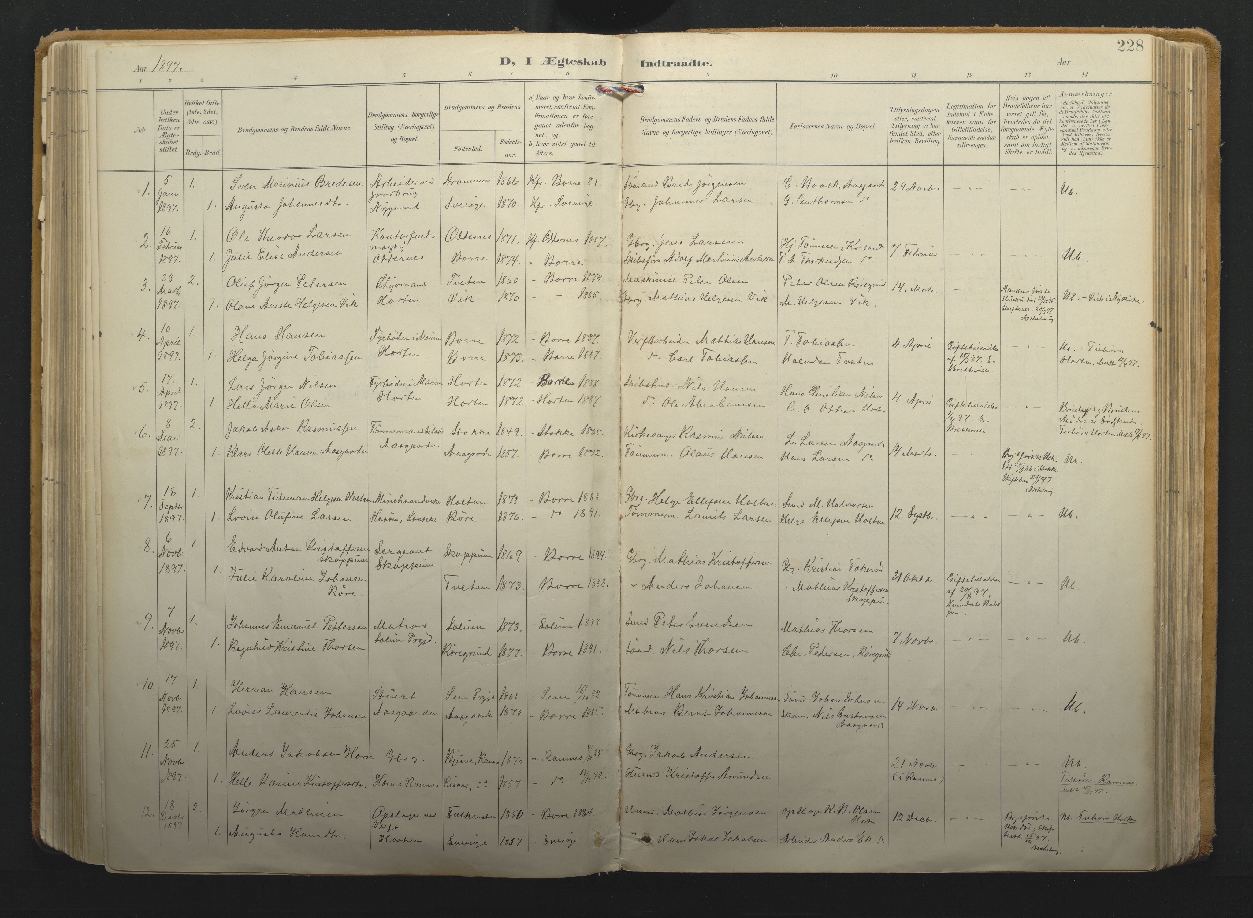 Borre kirkebøker, SAKO/A-338/F/Fa/L0011: Parish register (official) no. I 11, 1897-1921, p. 228