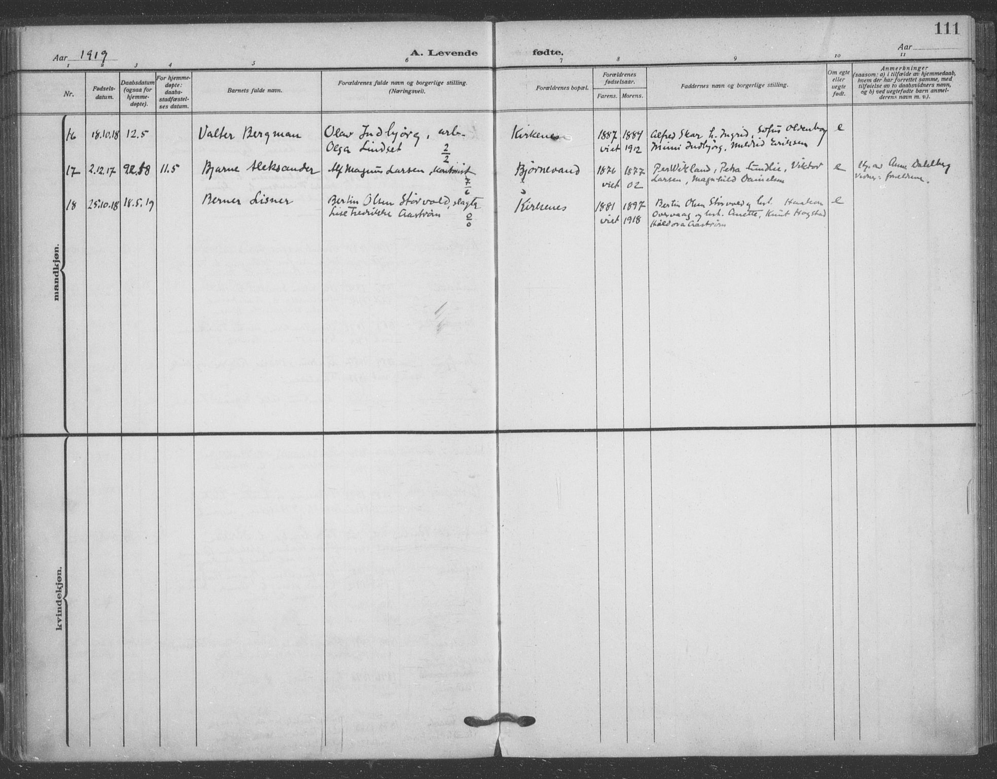 Sør-Varanger sokneprestkontor, AV/SATØ-S-1331/H/Ha/L0005kirke: Parish register (official) no. 5, 1909-1919, p. 111