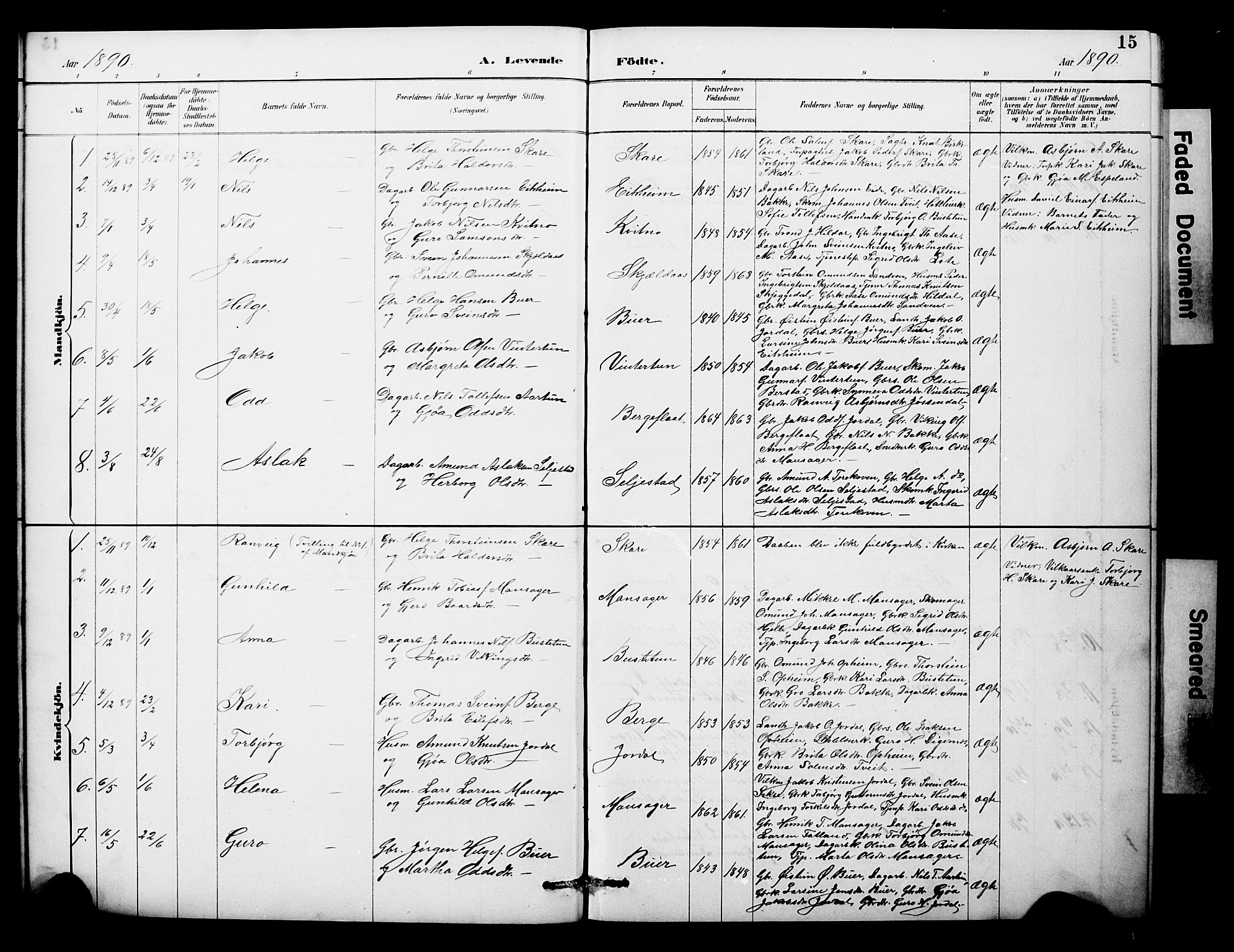 Odda Sokneprestembete, SAB/A-77201/H/Hab: Parish register (copy) no. A 7, 1887-1912, p. 15