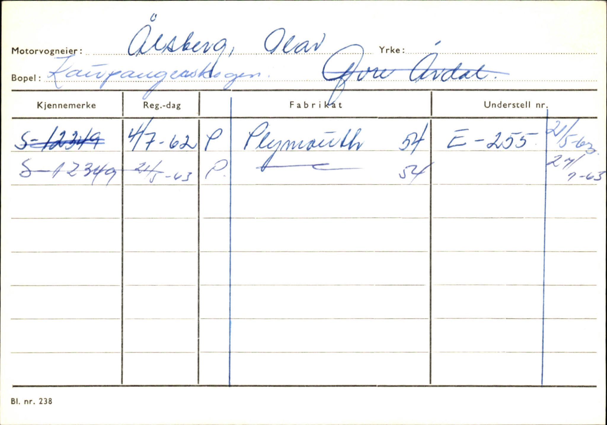 Statens vegvesen, Sogn og Fjordane vegkontor, SAB/A-5301/4/F/L0125: Eigarregister Sogndal V-Å. Aurland A-Å. Fjaler A-N, 1945-1975, p. 327