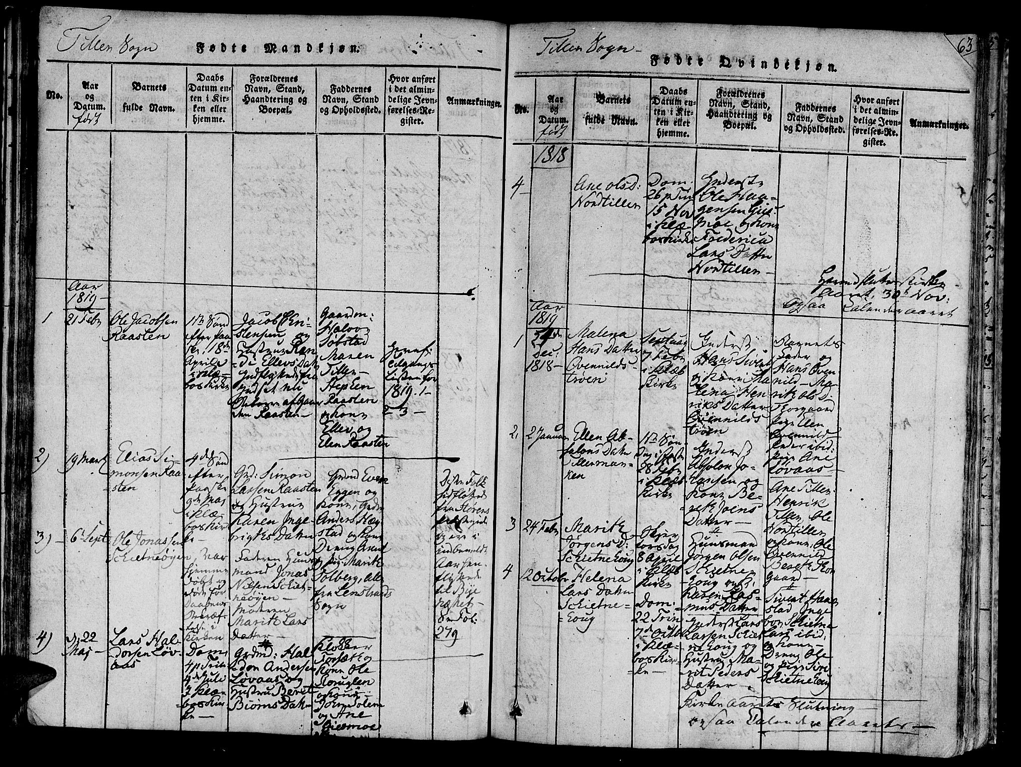 Ministerialprotokoller, klokkerbøker og fødselsregistre - Sør-Trøndelag, SAT/A-1456/618/L0440: Parish register (official) no. 618A04 /2, 1816-1843, p. 63