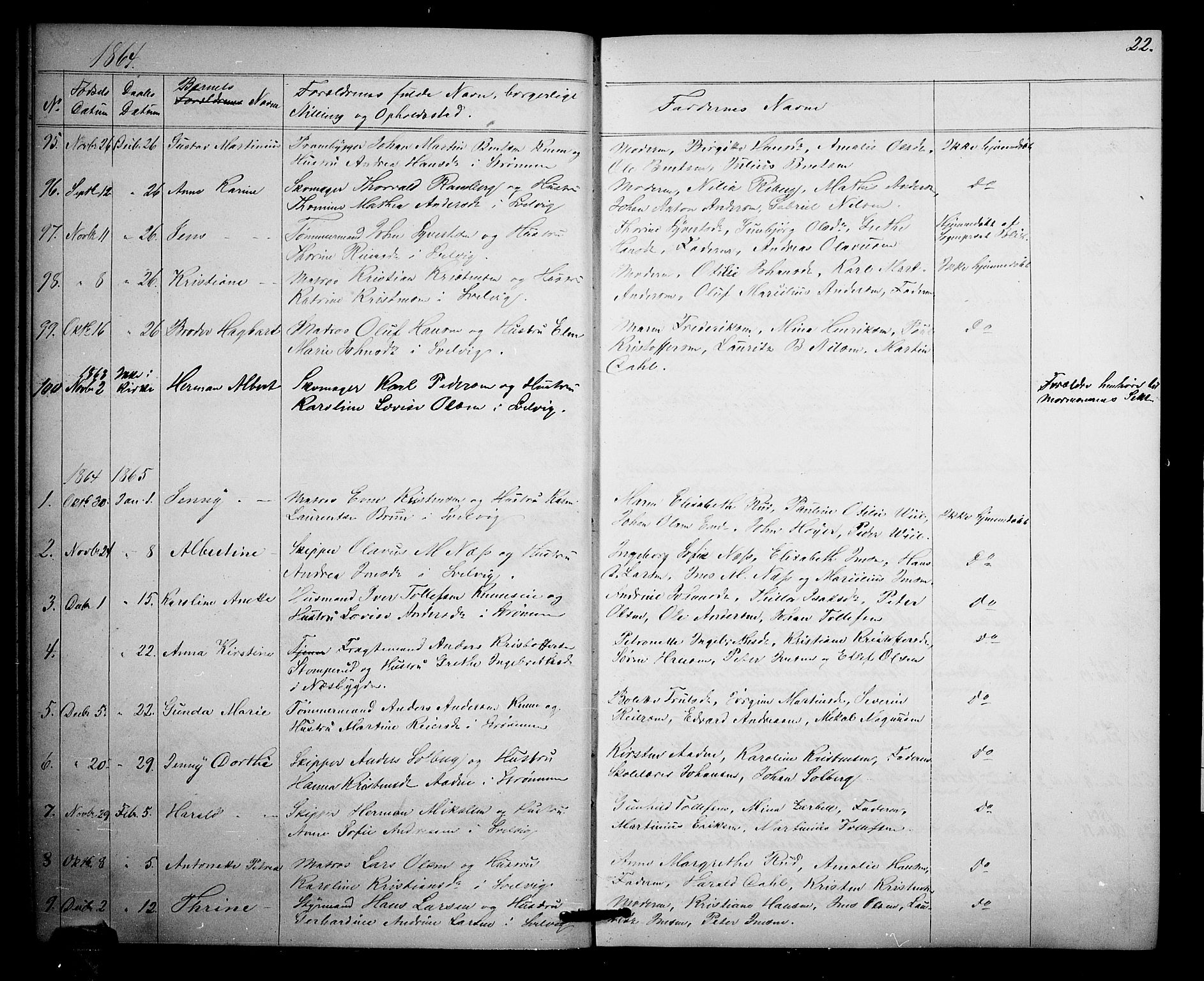 Strømm kirkebøker, SAKO/A-322/G/Ga/L0001: Parish register (copy) no. I 1, 1861-1885, p. 22