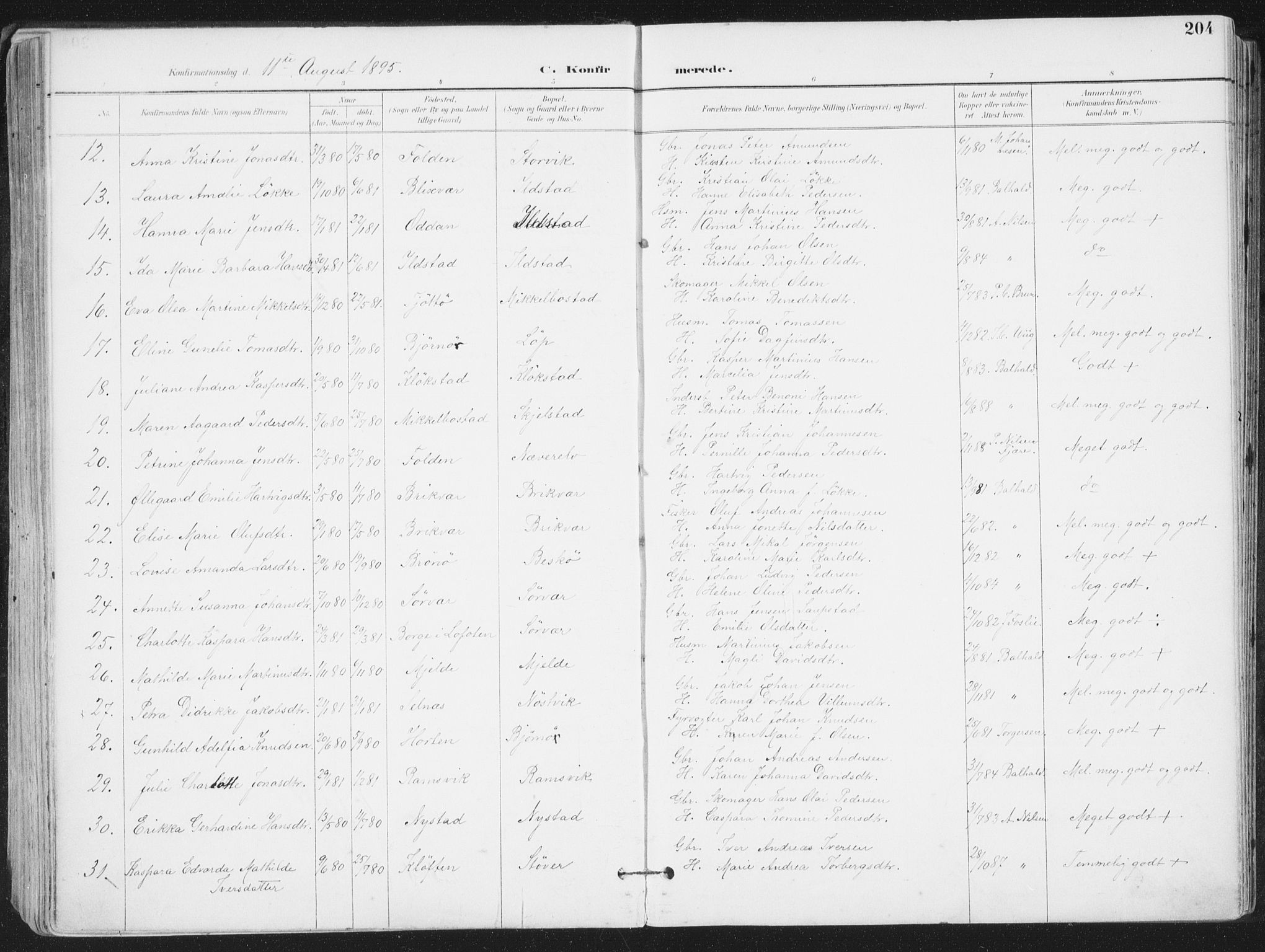 Ministerialprotokoller, klokkerbøker og fødselsregistre - Nordland, AV/SAT-A-1459/802/L0055: Parish register (official) no. 802A02, 1894-1915, p. 204