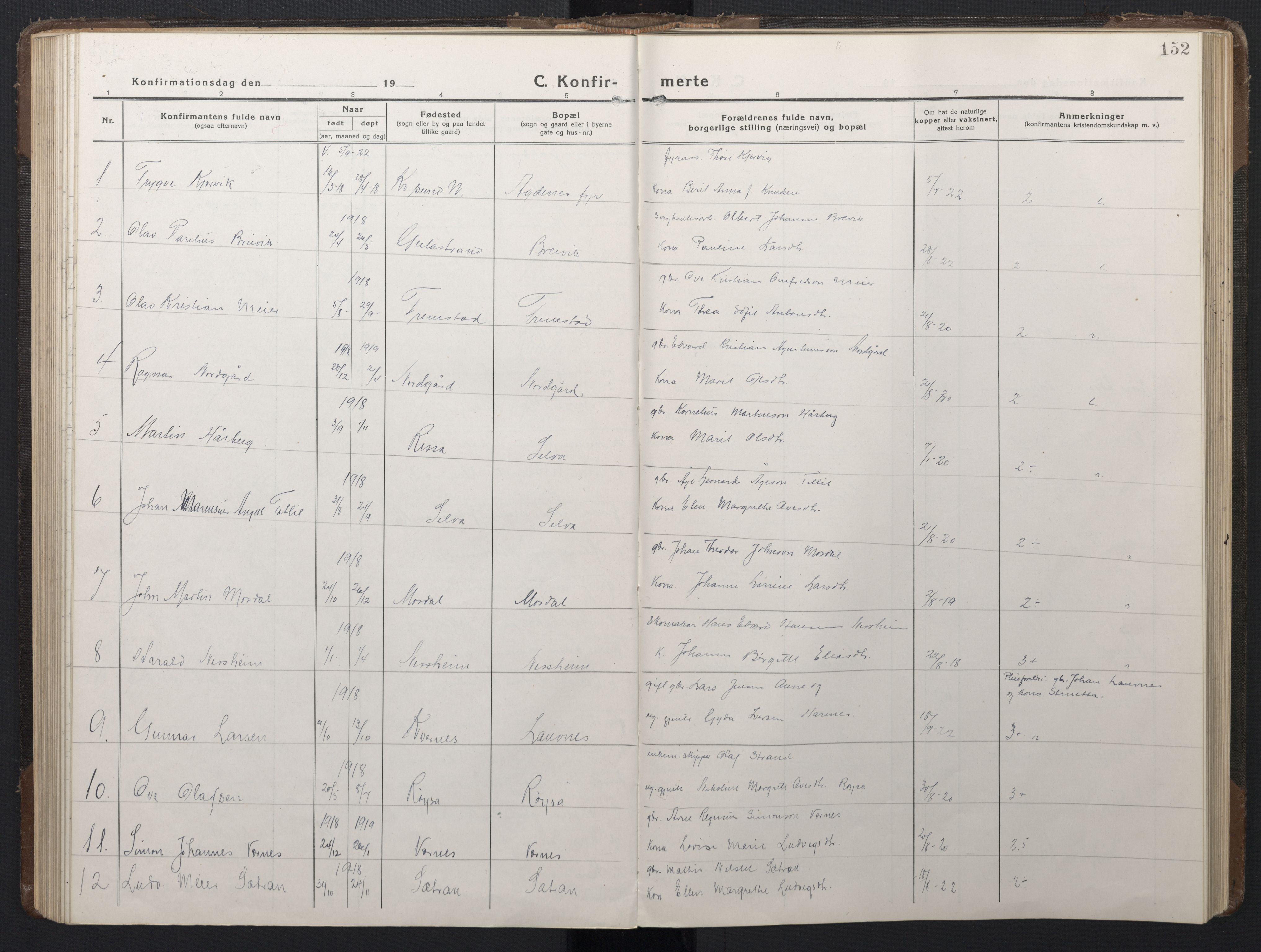 Ministerialprotokoller, klokkerbøker og fødselsregistre - Sør-Trøndelag, SAT/A-1456/662/L0758: Parish register (copy) no. 662C03, 1918-1948, p. 152