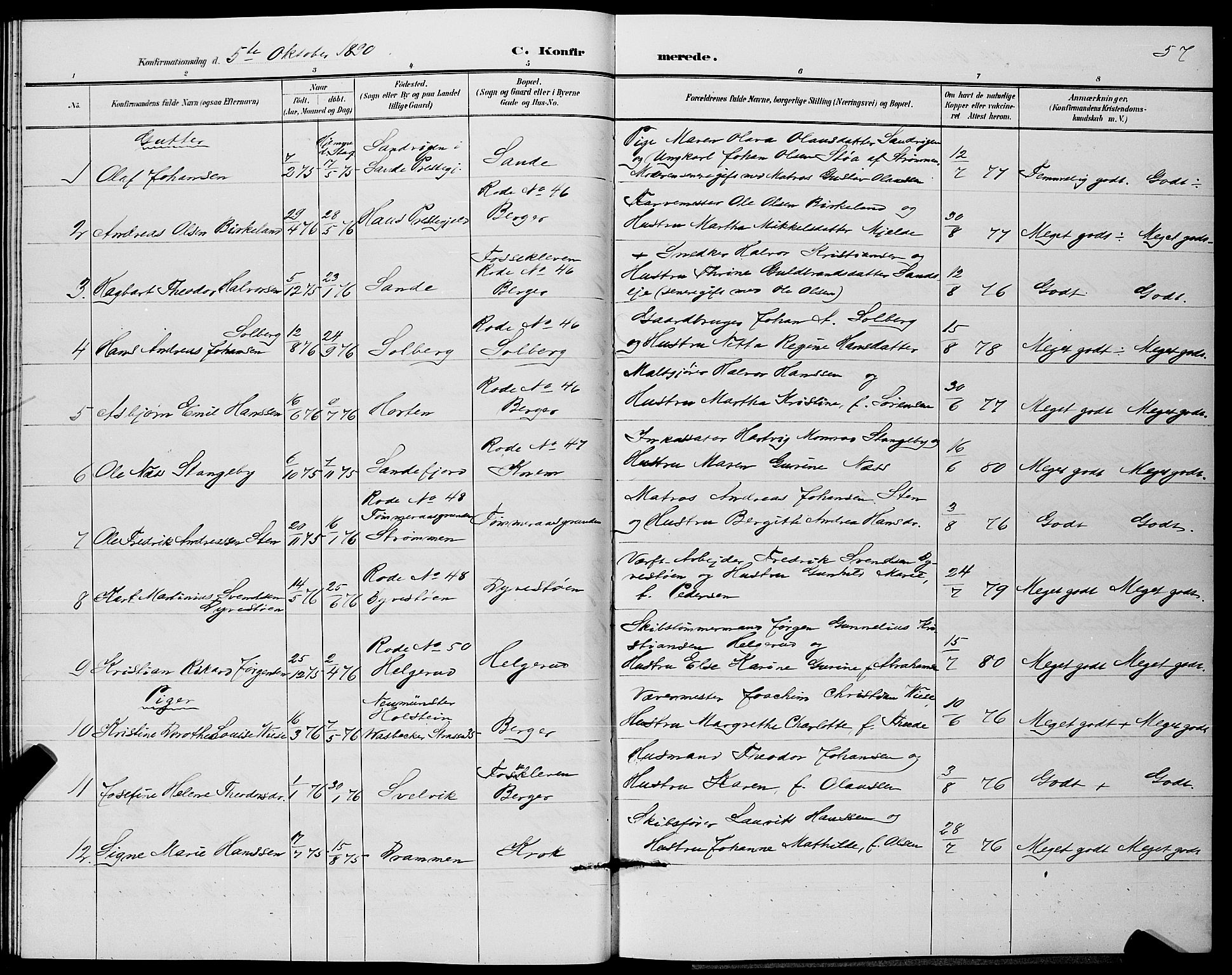 Strømm kirkebøker, SAKO/A-322/G/Ga/L0003: Parish register (copy) no. I 3, 1889-1896, p. 57