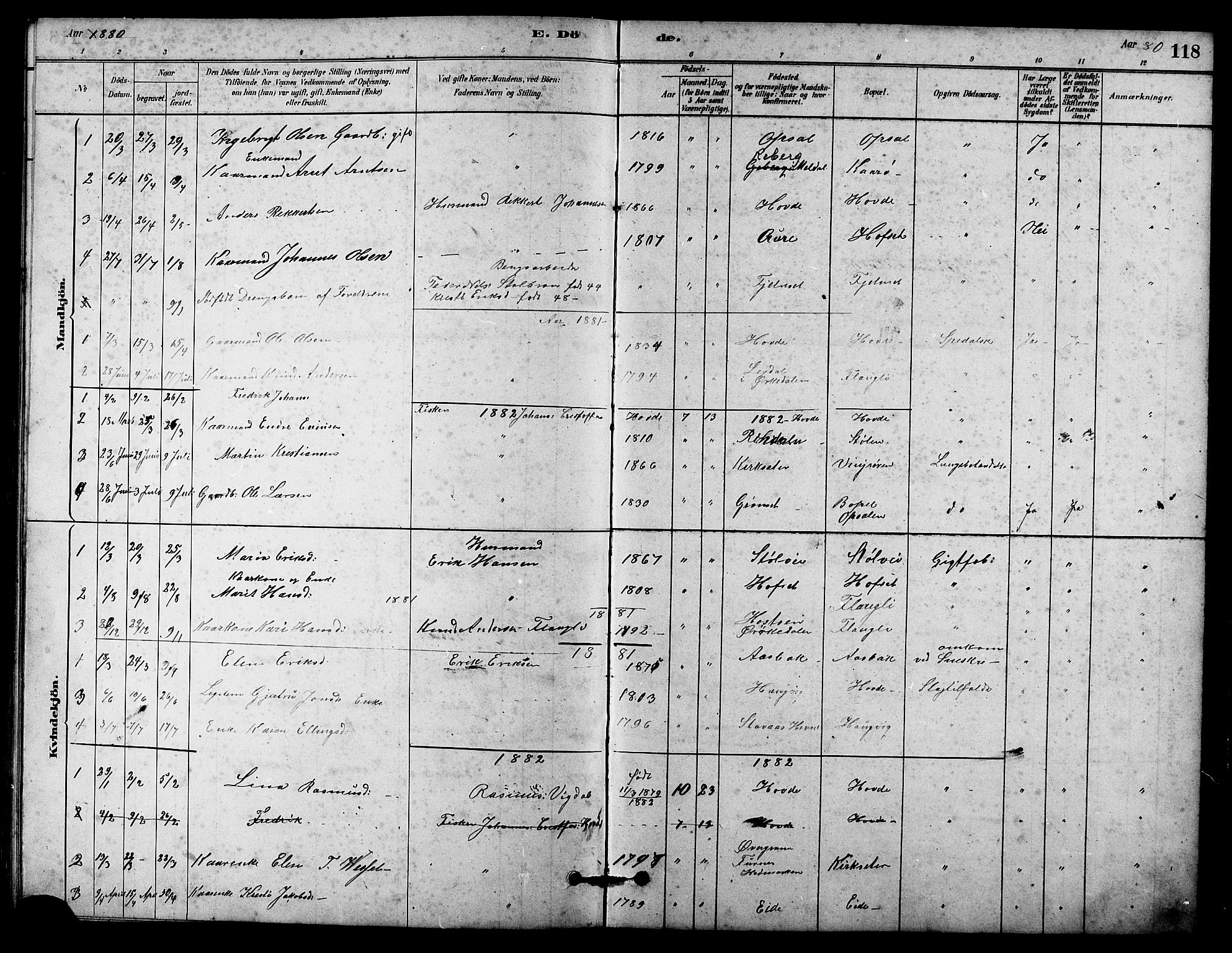 Ministerialprotokoller, klokkerbøker og fødselsregistre - Sør-Trøndelag, AV/SAT-A-1456/631/L0514: Parish register (copy) no. 631C02, 1879-1912, p. 118