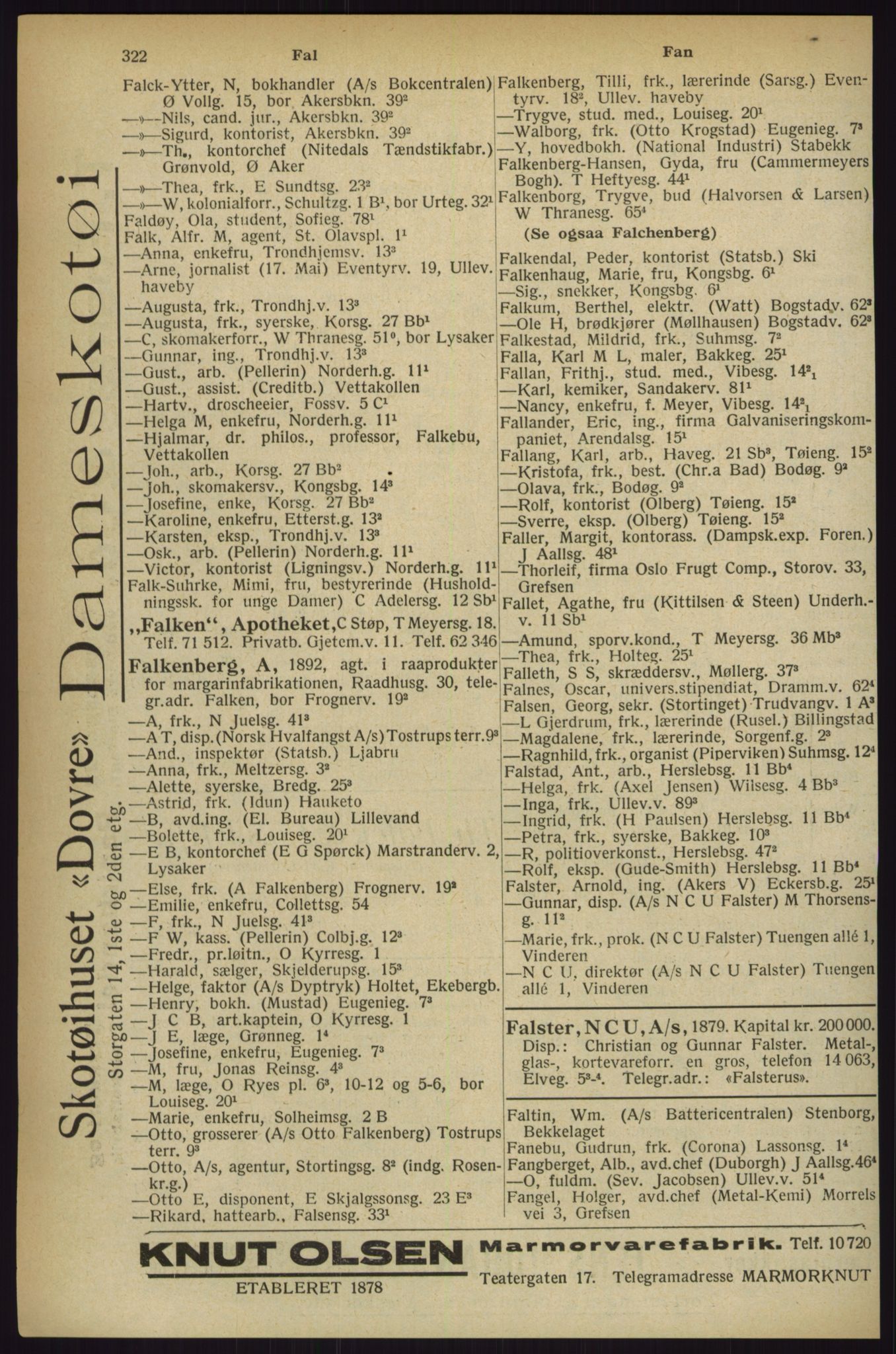 Kristiania/Oslo adressebok, PUBL/-, 1927, p. 322