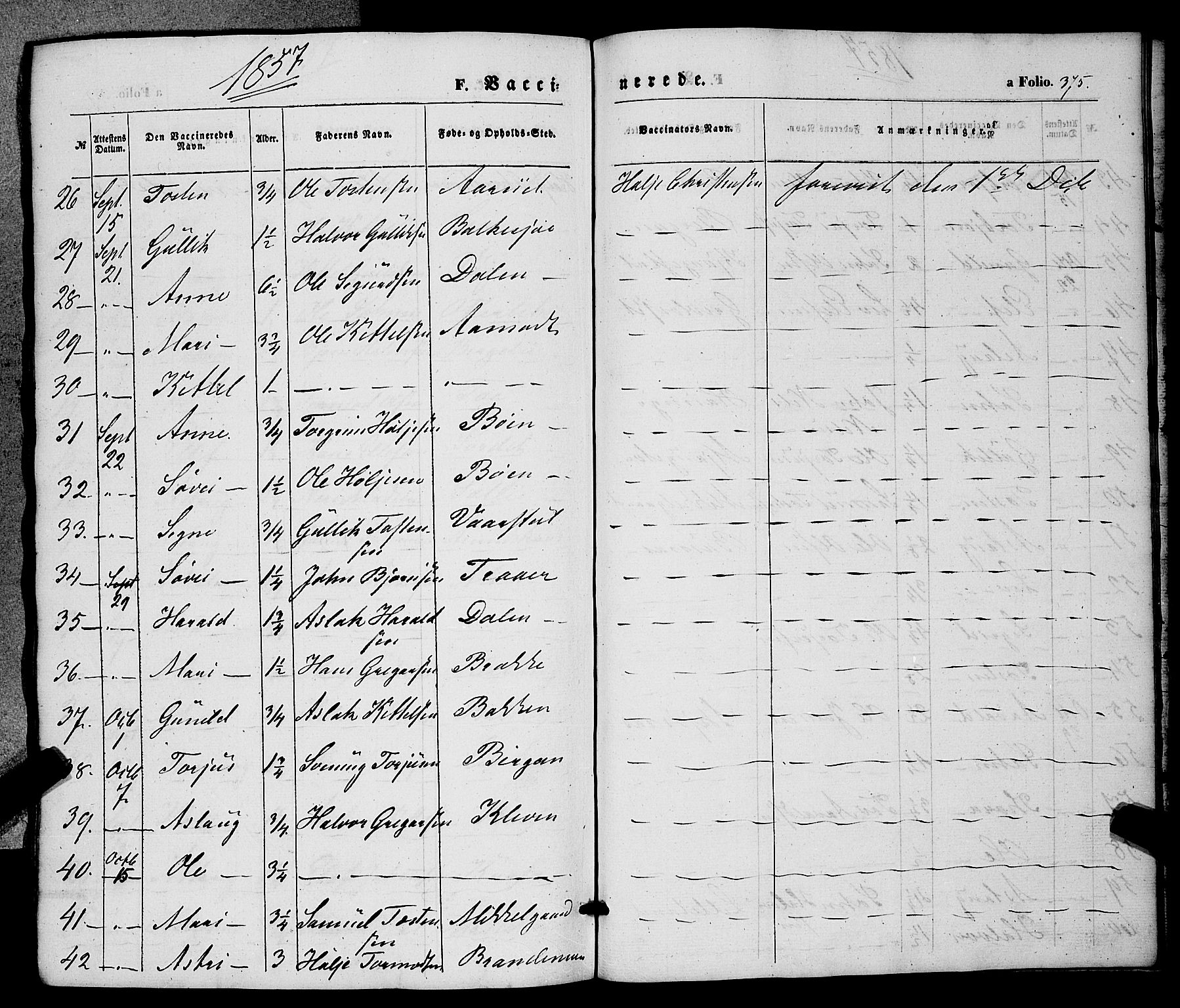 Hjartdal kirkebøker, AV/SAKO-A-270/F/Fa/L0008: Parish register (official) no. I 8, 1844-1859, p. 375