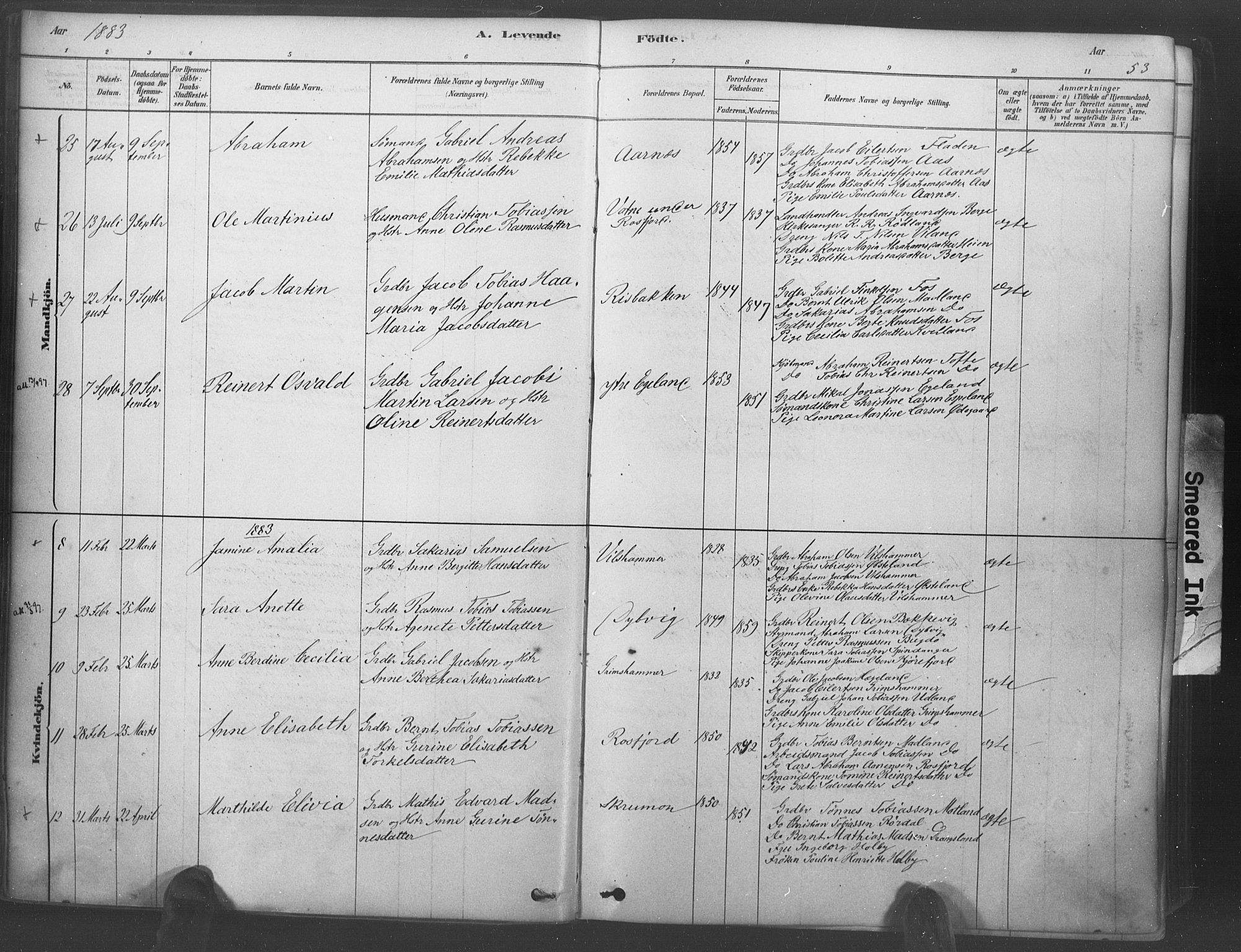 Lyngdal sokneprestkontor, AV/SAK-1111-0029/F/Fa/Fac/L0011: Parish register (official) no. A 11, 1878-1893, p. 53