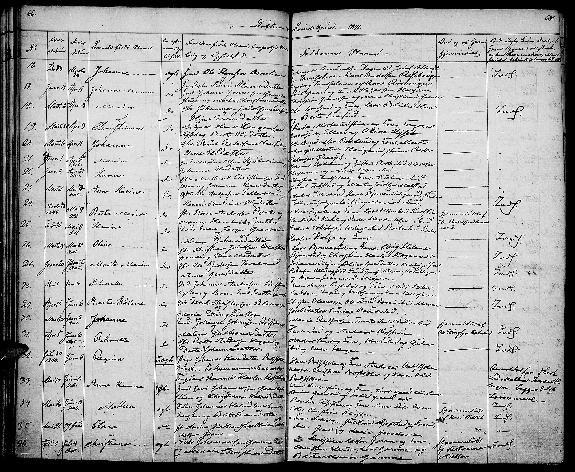 Vestre Toten prestekontor, AV/SAH-PREST-108/H/Ha/Haa/L0003: Parish register (official) no. 3, 1836-1843, p. 66-67