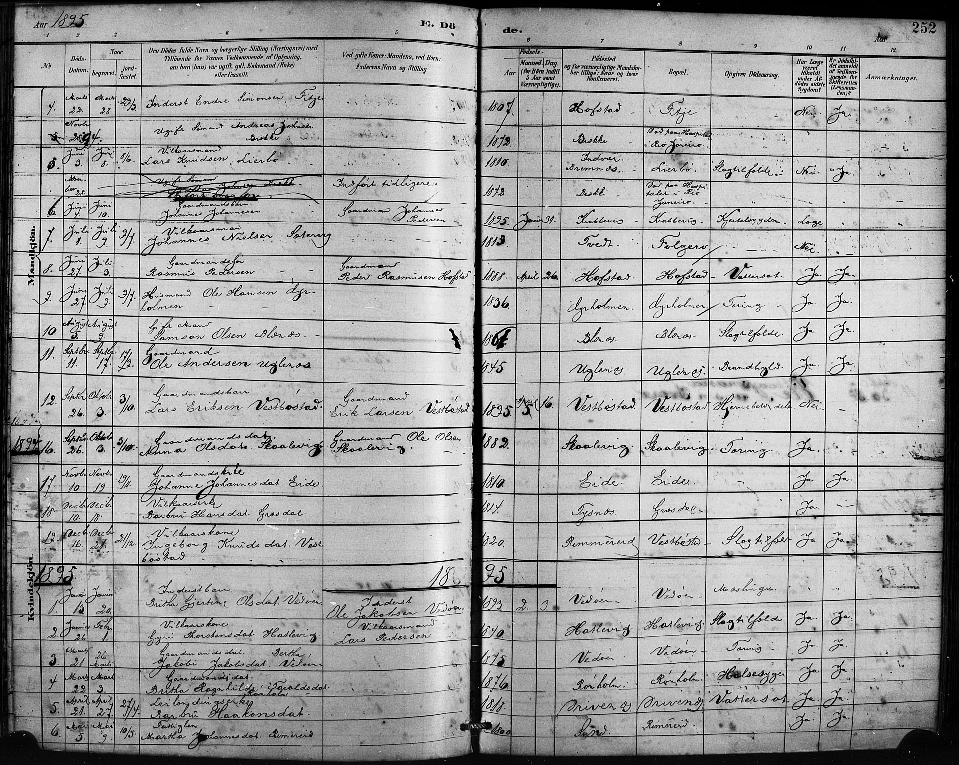 Fitjar sokneprestembete, AV/SAB-A-99926: Parish register (official) no. A 2, 1882-1899, p. 252