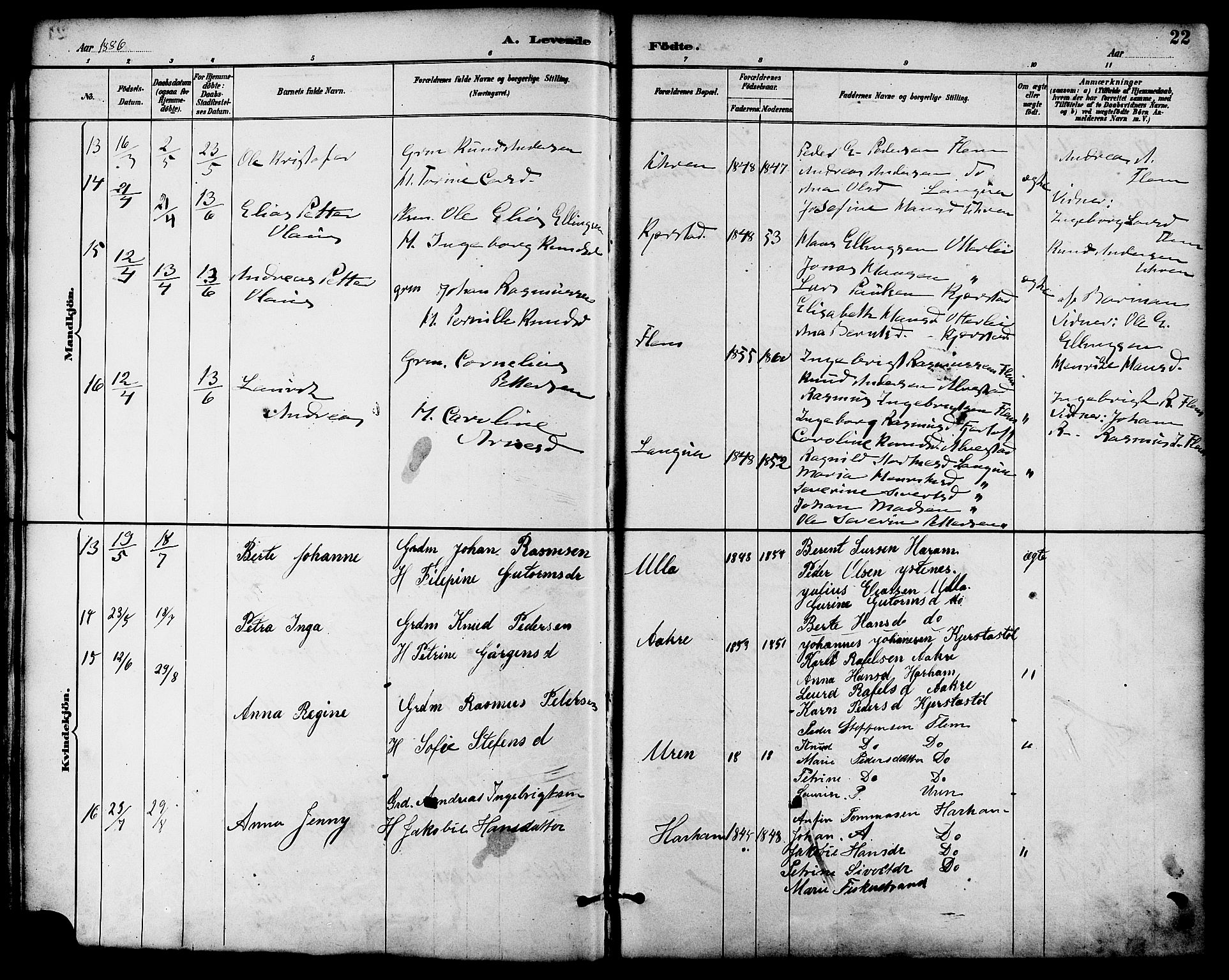 Ministerialprotokoller, klokkerbøker og fødselsregistre - Møre og Romsdal, SAT/A-1454/536/L0501: Parish register (official) no. 536A10, 1884-1896, p. 22