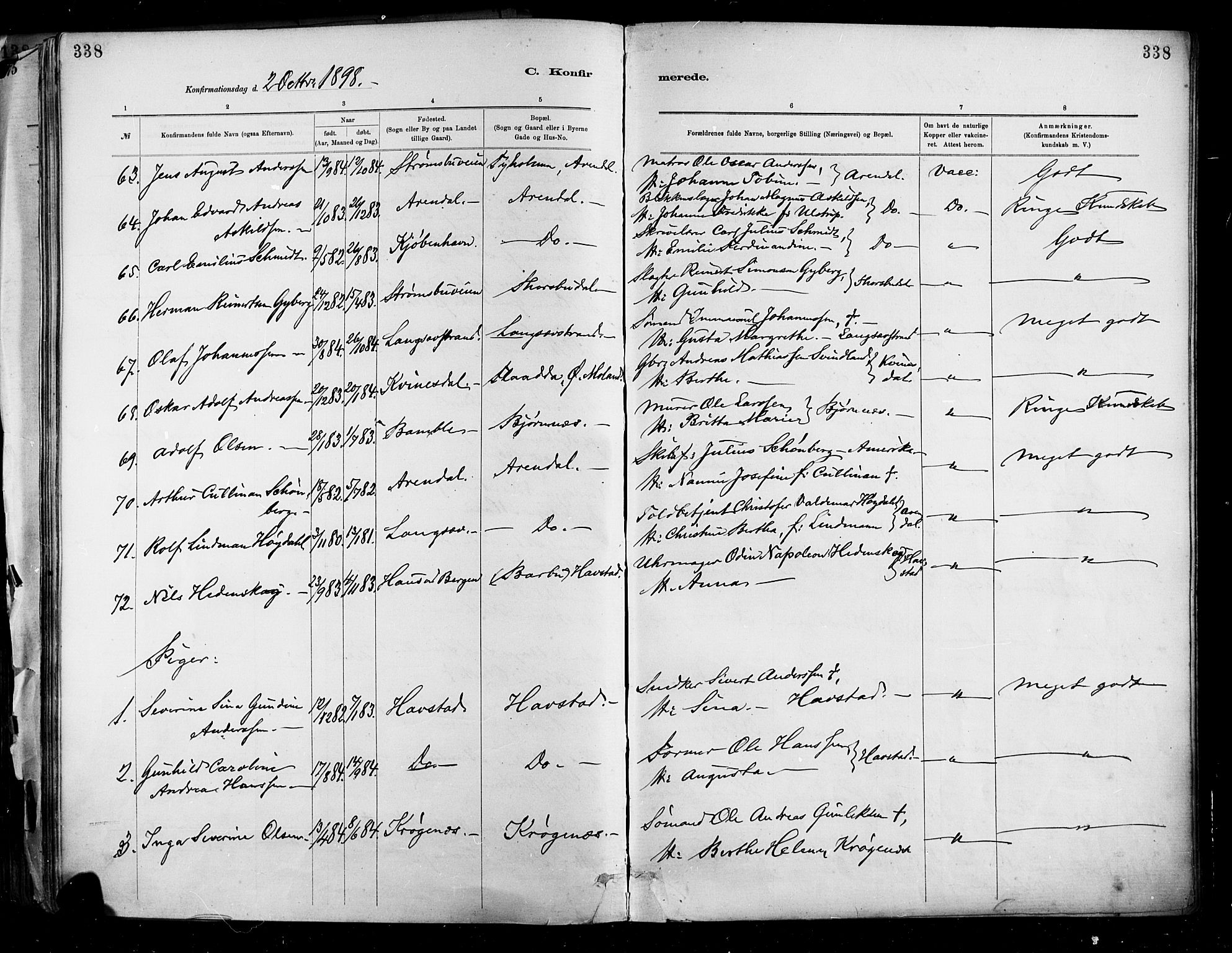 Barbu sokneprestkontor, AV/SAK-1111-0003/F/Fa/L0002: Parish register (official) no. A 2, 1883-1898, p. 338