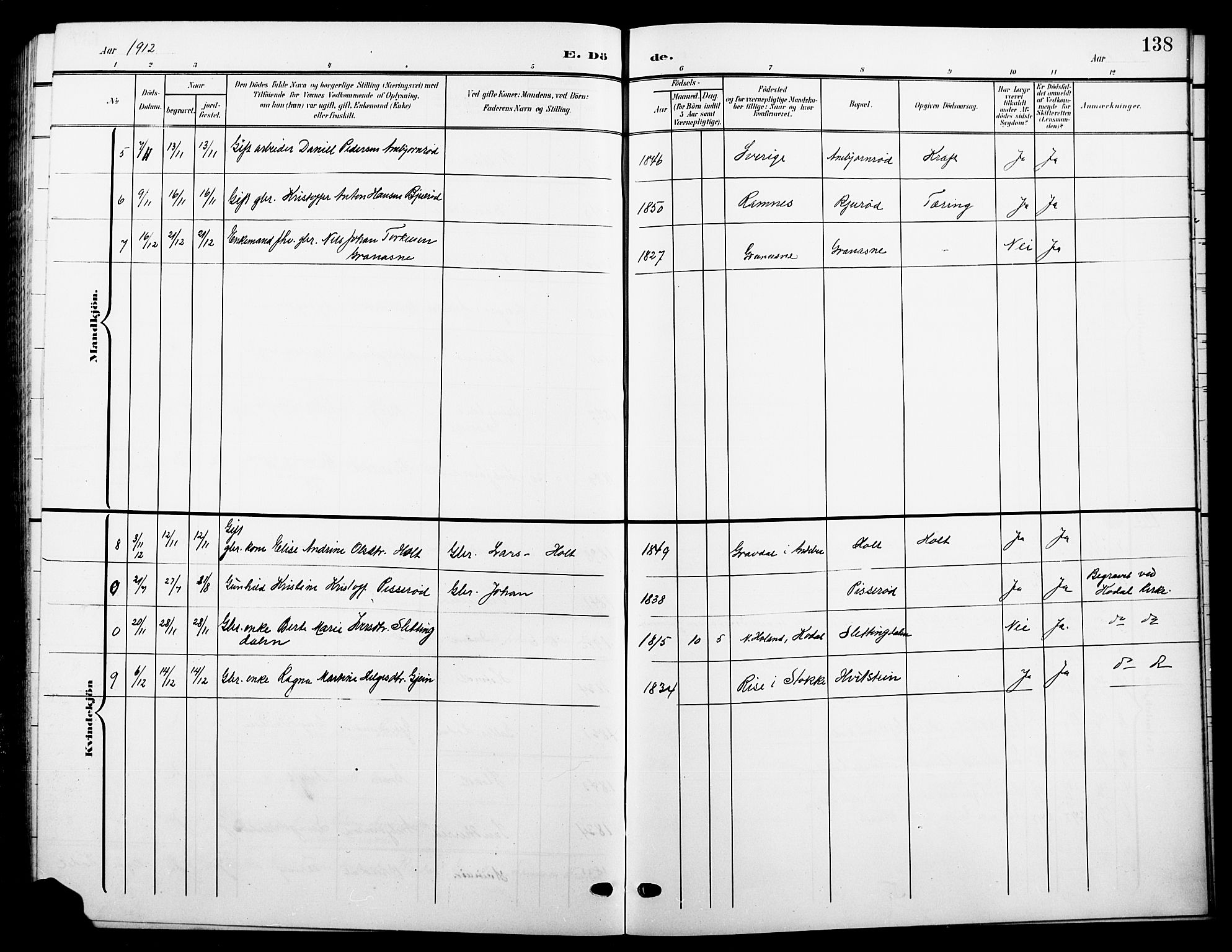 Andebu kirkebøker, SAKO/A-336/G/Ga/L0005: Parish register (copy) no. I 5, 1901-1925, p. 138