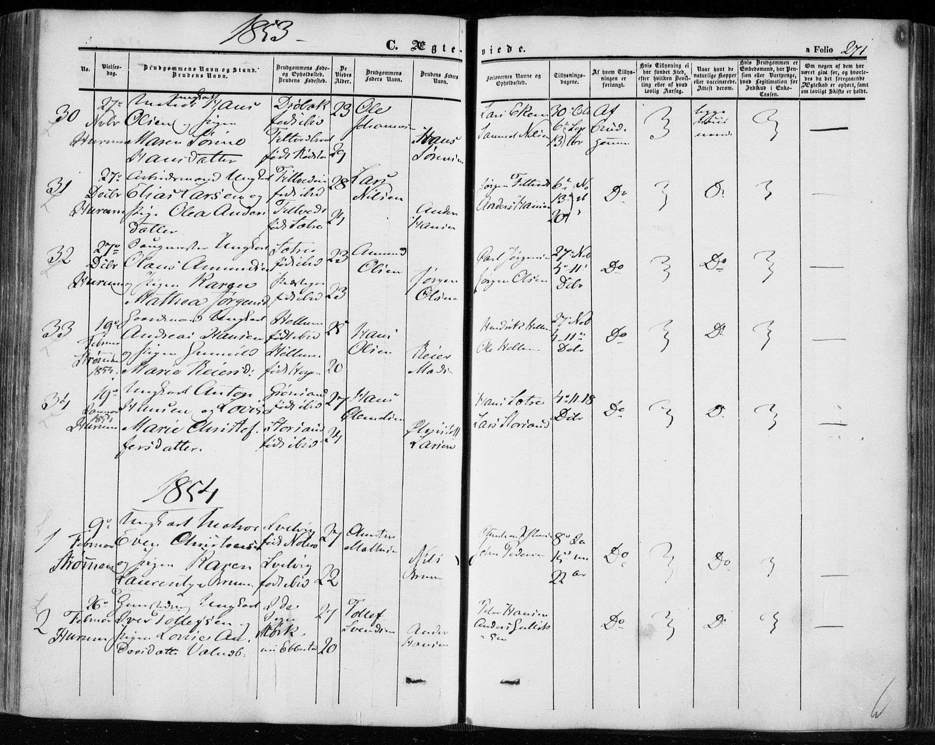 Hurum kirkebøker, SAKO/A-229/F/Fa/L0011: Parish register (official) no. 11, 1847-1860, p. 271