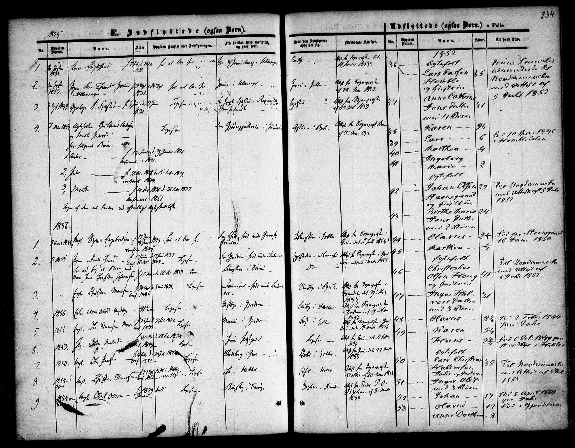 Nannestad prestekontor Kirkebøker, SAO/A-10414a/F/Fa/L0011: Parish register (official) no. I 11, 1850-1859, p. 234