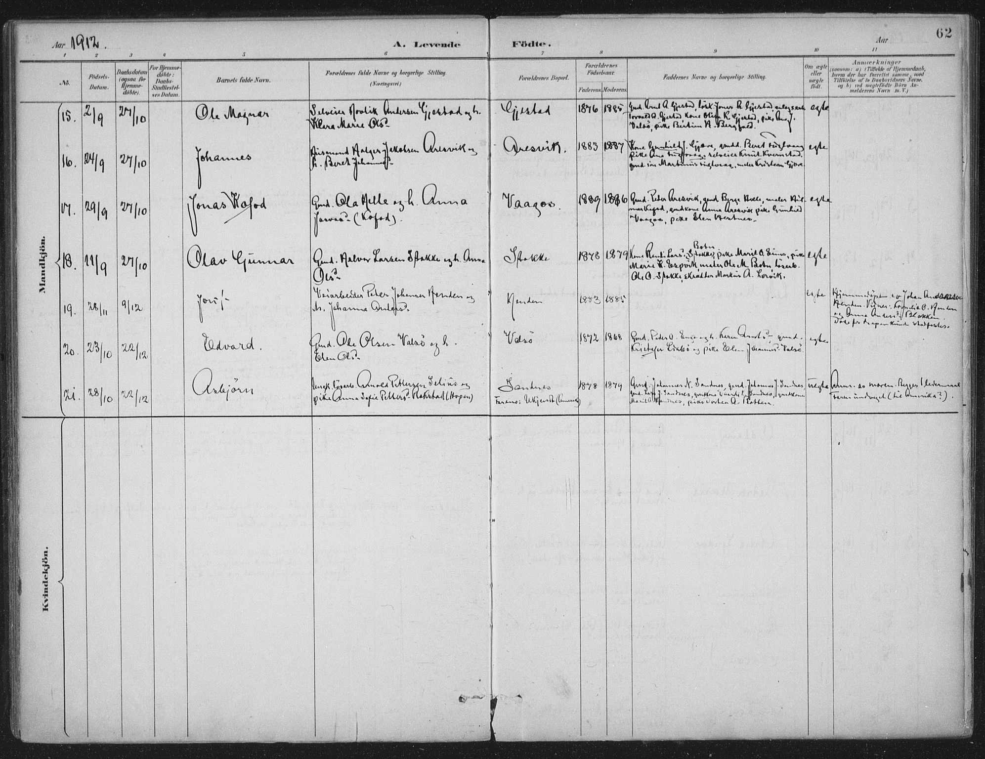 Ministerialprotokoller, klokkerbøker og fødselsregistre - Møre og Romsdal, AV/SAT-A-1454/580/L0925: Parish register (official) no. 580A02, 1888-1913, p. 62