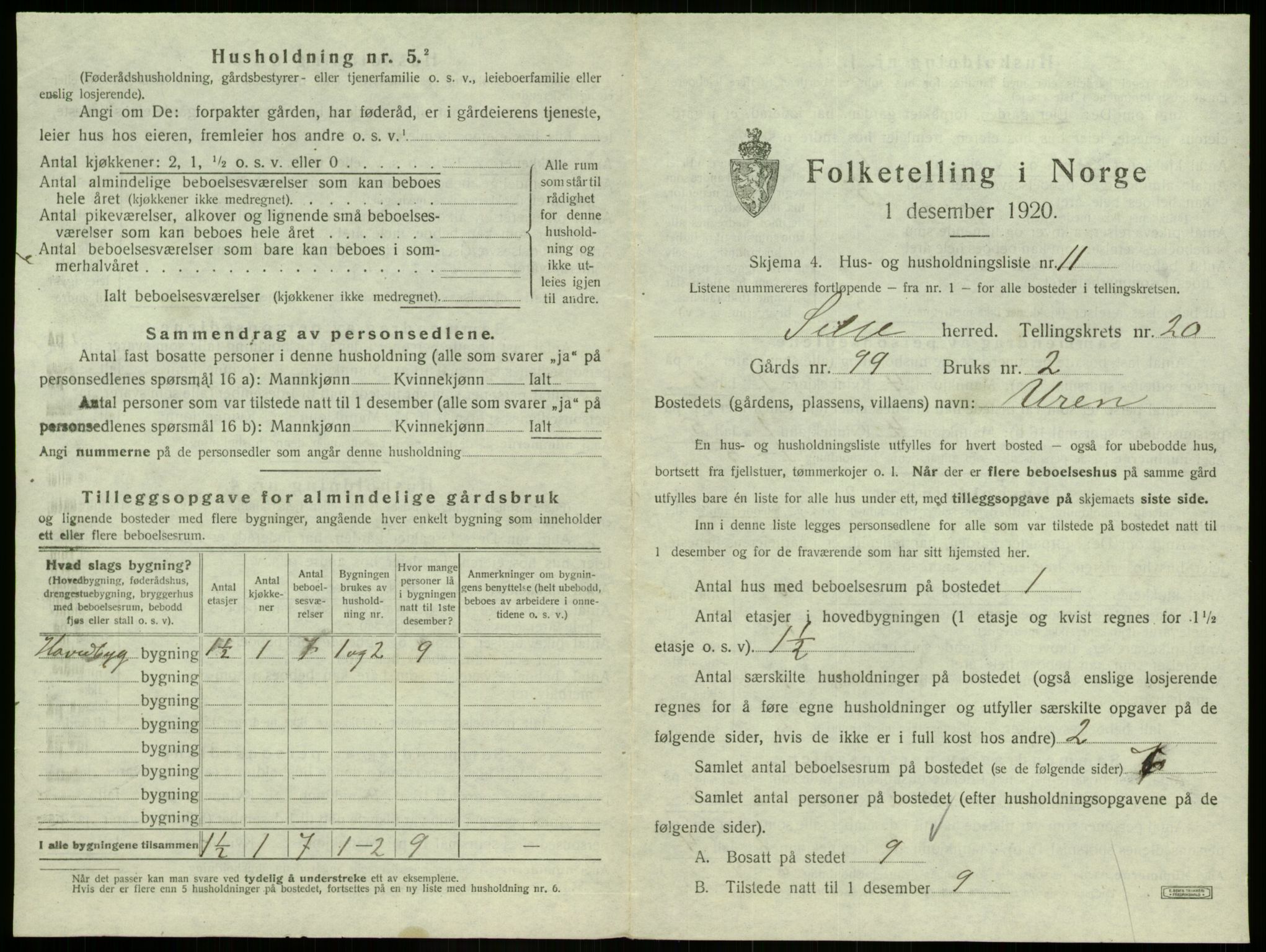 SAB, 1920 census for Selje, 1920, p. 1174