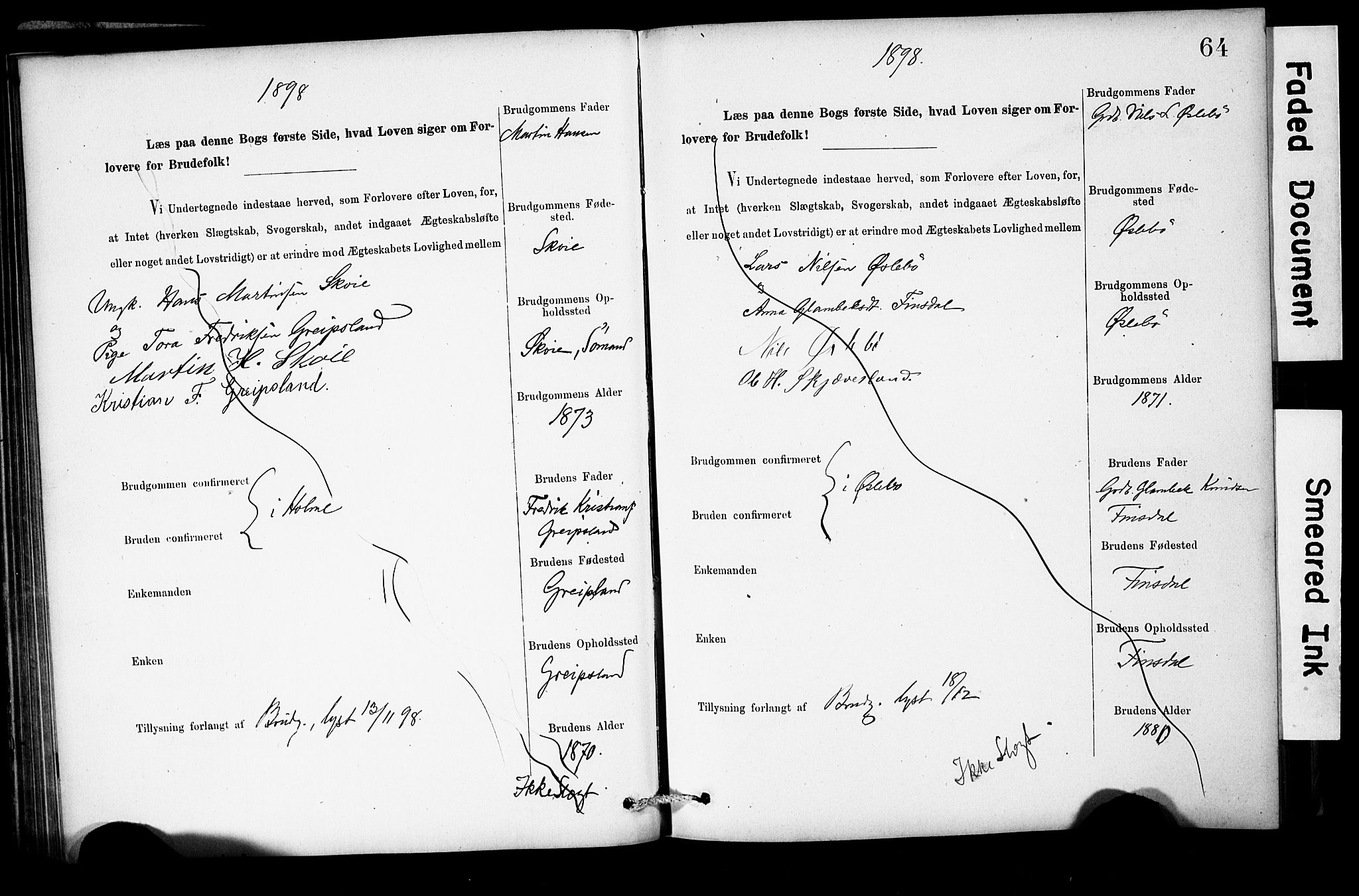 Holum sokneprestkontor, SAK/1111-0022/F/Fe/L0004: Banns register no. II 5 4, 1890-1914, p. 64