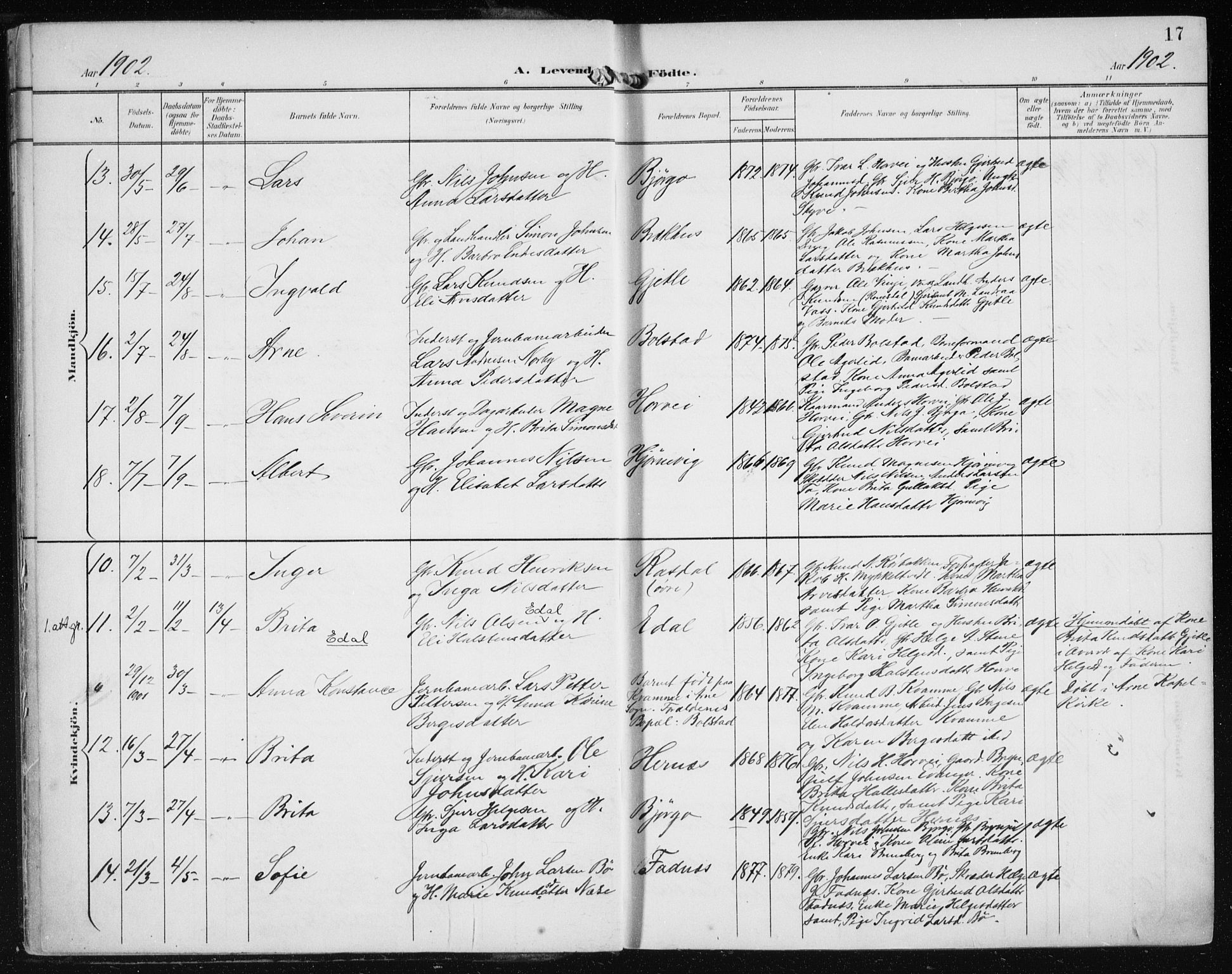 Evanger sokneprestembete, AV/SAB-A-99924: Parish register (official) no. A  3, 1900-1930, p. 17