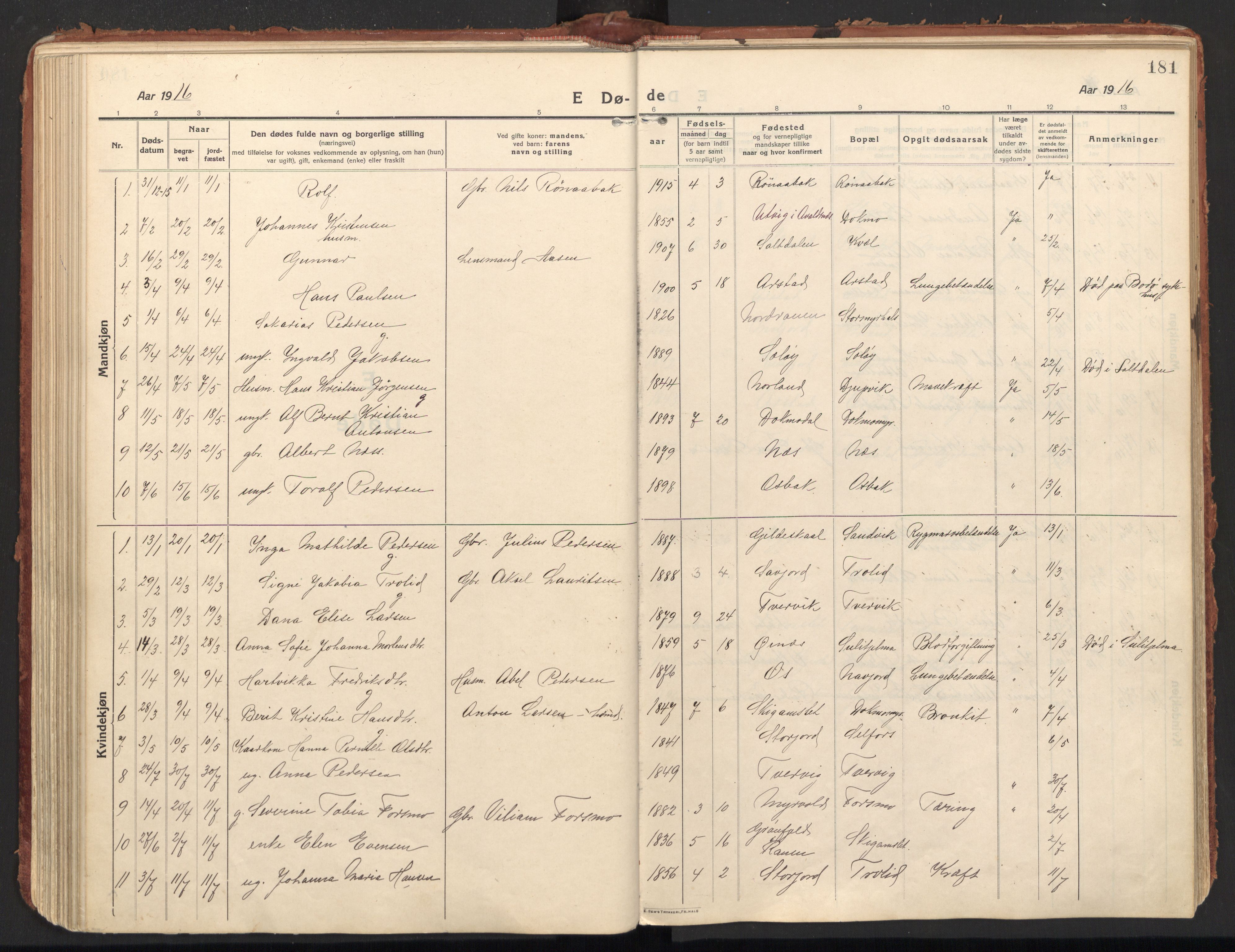 Ministerialprotokoller, klokkerbøker og fødselsregistre - Nordland, SAT/A-1459/846/L0650: Parish register (official) no. 846A08, 1916-1935, p. 181