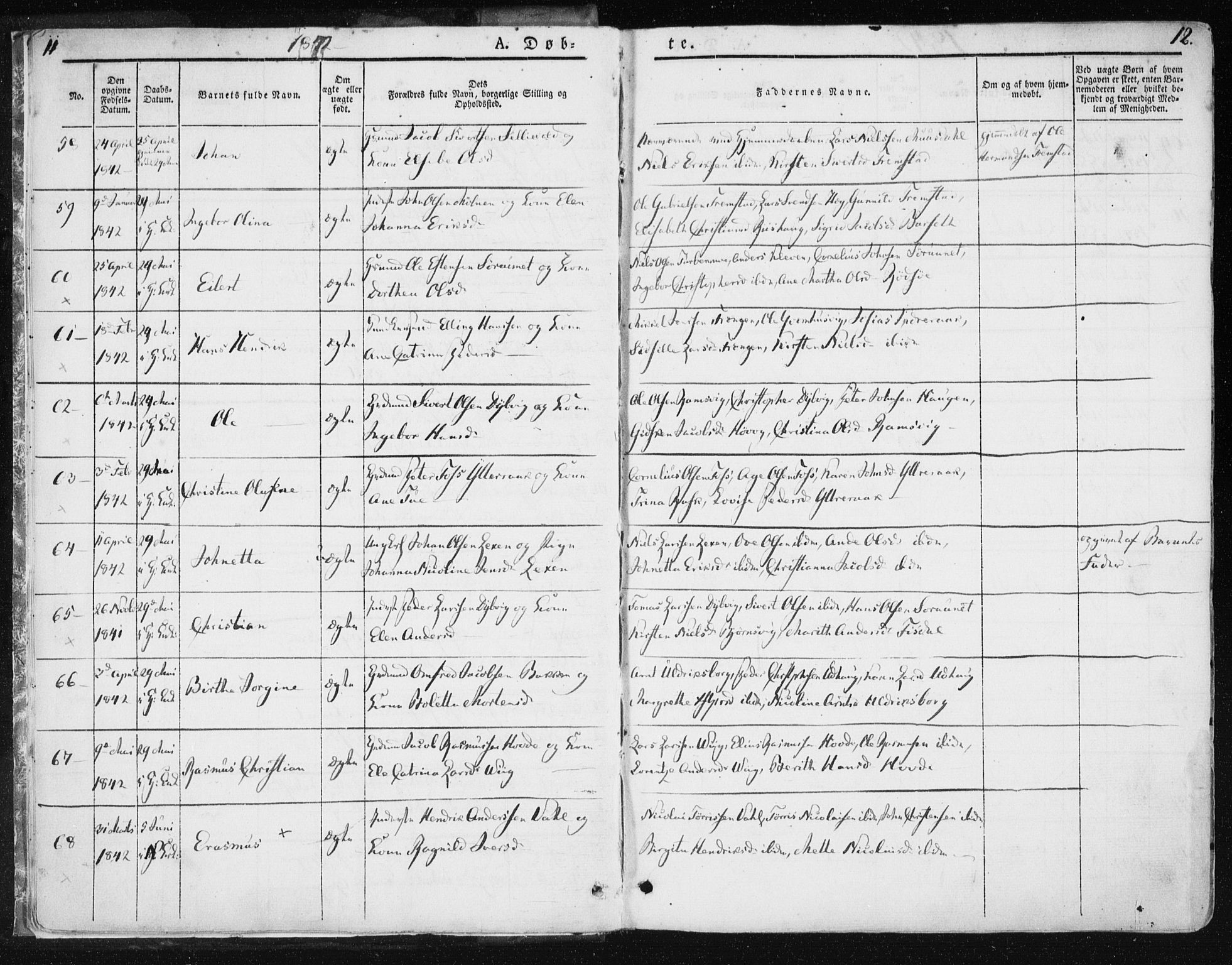 Ministerialprotokoller, klokkerbøker og fødselsregistre - Sør-Trøndelag, AV/SAT-A-1456/659/L0736: Parish register (official) no. 659A06, 1842-1856, p. 11-12