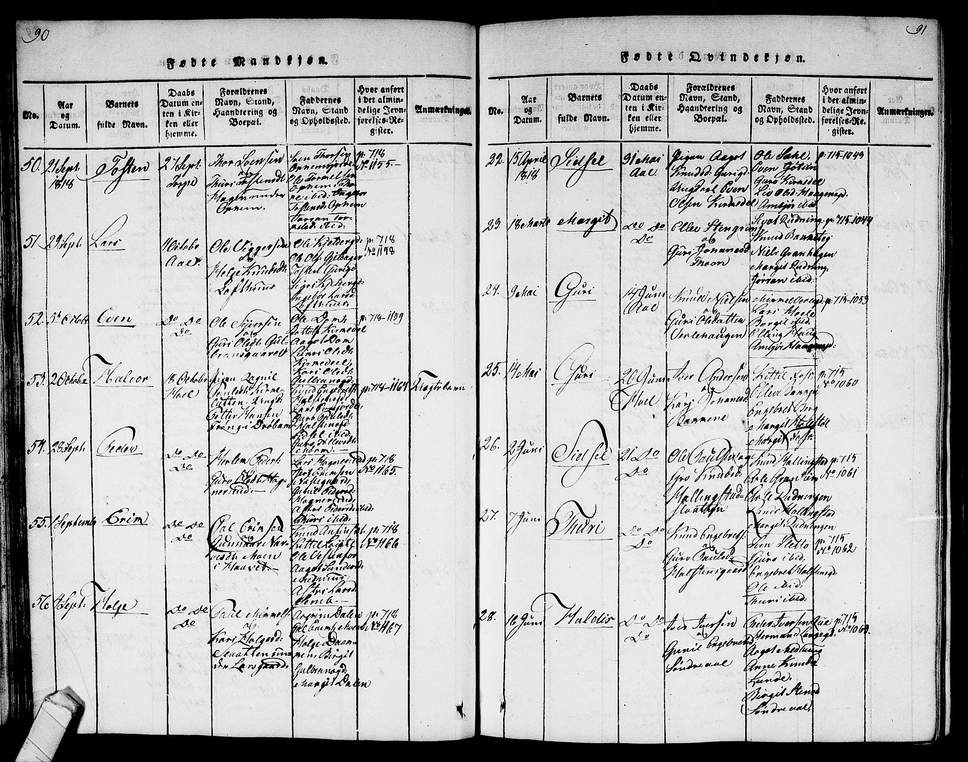 Ål kirkebøker, AV/SAKO-A-249/G/Ga/L0001: Parish register (copy) no. 1, 1815-1829, p. 90-91