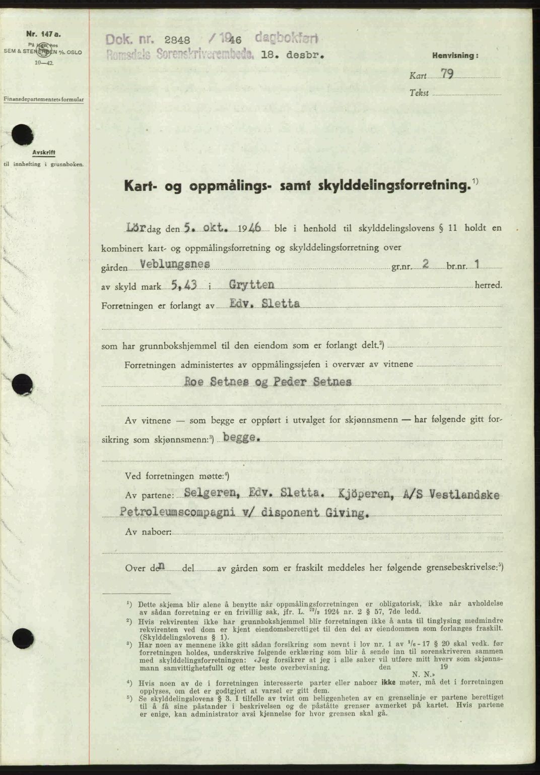 Romsdal sorenskriveri, AV/SAT-A-4149/1/2/2C: Mortgage book no. A21, 1946-1946, Diary no: : 2848/1946